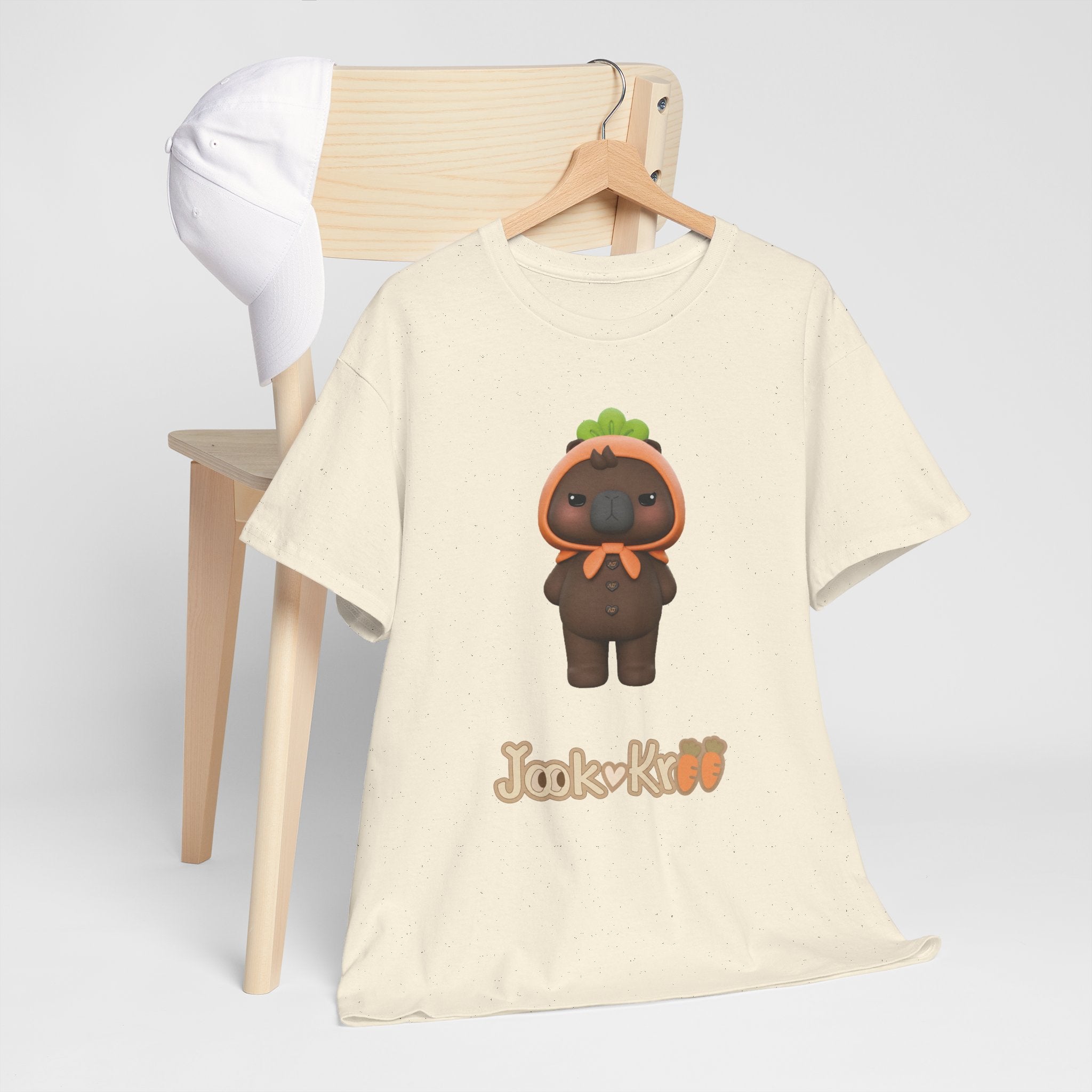 Natural NetJJ JookKroo mascot t-shirt on a hanger — Love Upon a Time Thai BL fan merch