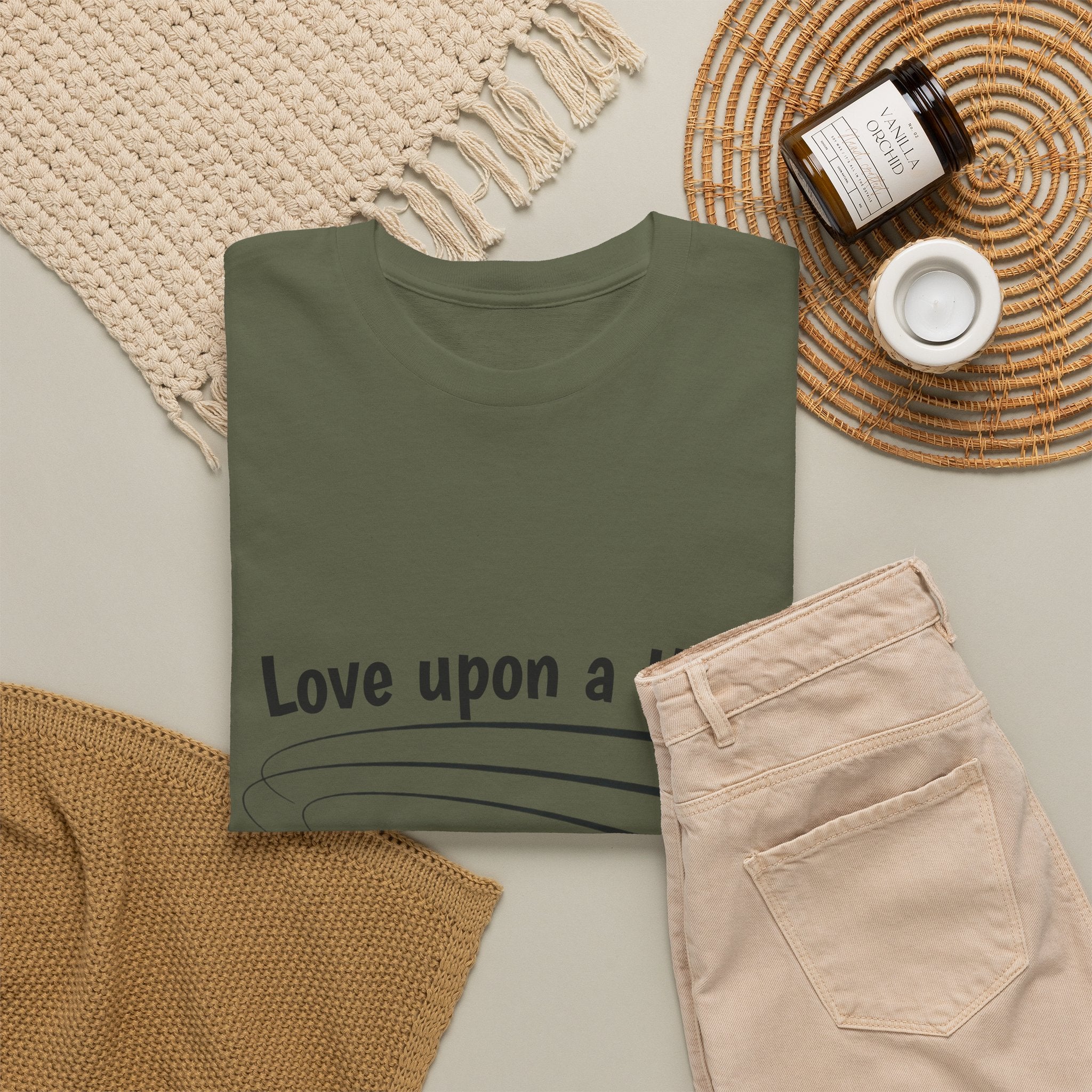 Folded military green Love Upon a Time Shooting Stars t-shirt — Thai BL series fan merch