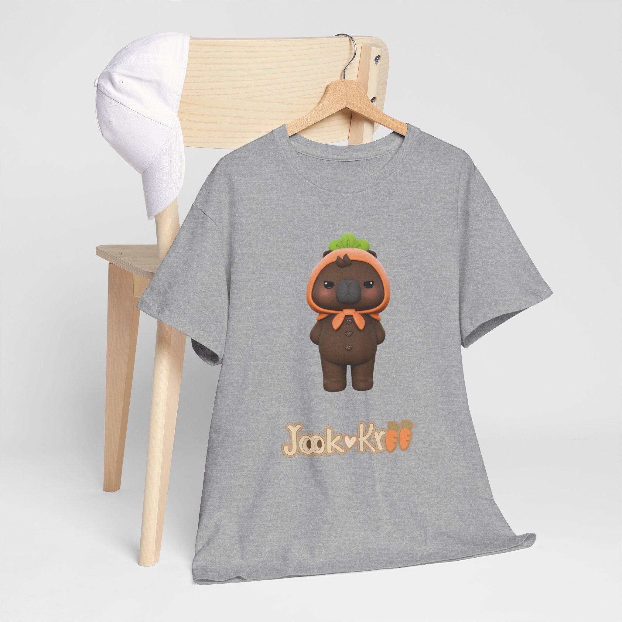Sport grey NetJJ JookKroo mascot t-shirt on a hanger — Love Upon a Time Thai BL fan merch