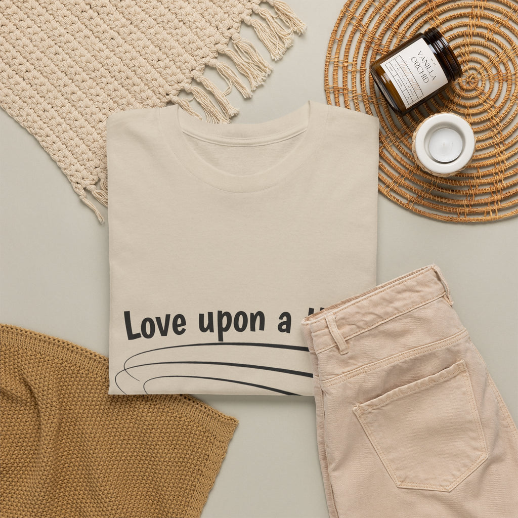 Sand Love Upon a Time Shooting Stars t-shirt styled flat with chinos and coffee — Thai BL series fan merch