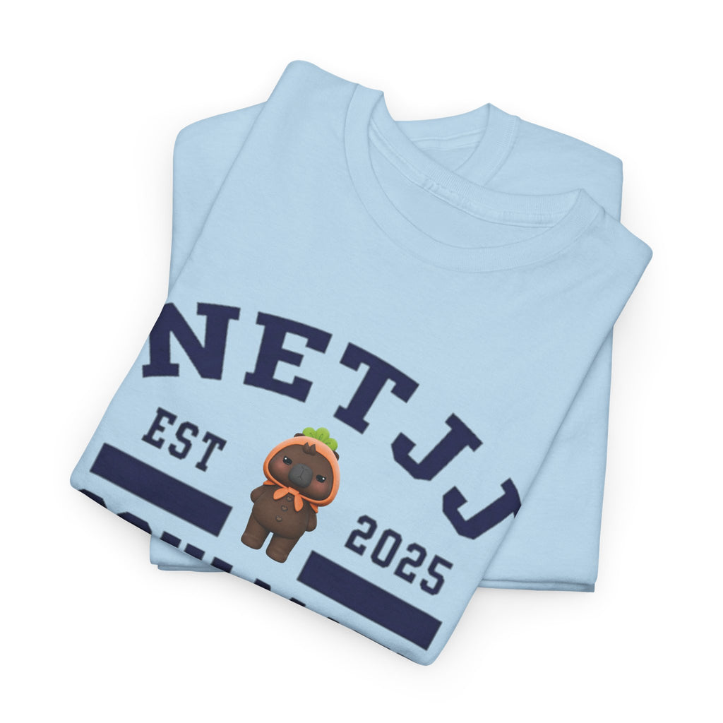 NetJJ Soulmate Program varsity t-shirt with Jookkroo mascot — Thai BL Love Upon a Time fan merch, Domundi ship tee