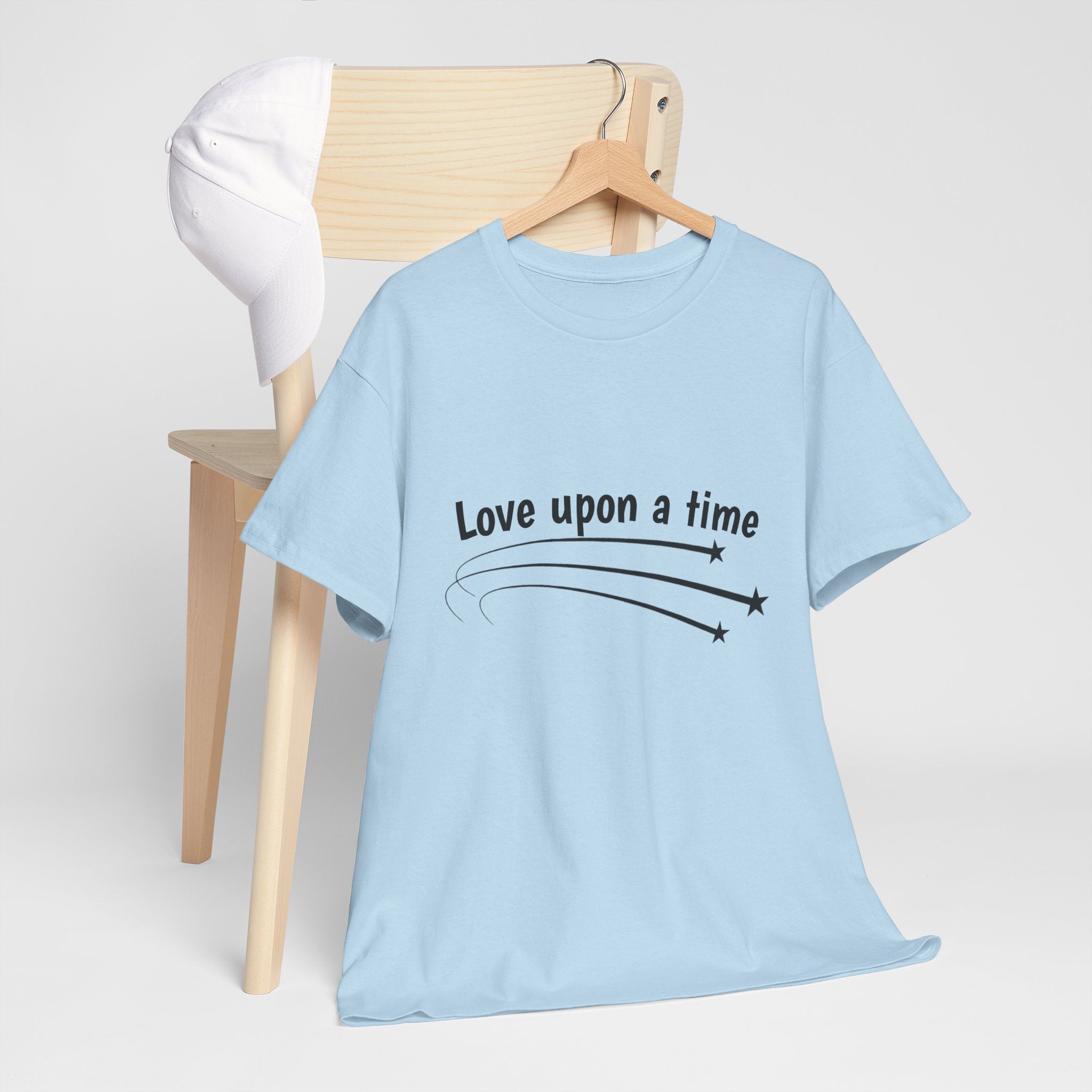 Folded light blue Love Upon a Time Shooting Stars t-shirt, front view — Thai BL series fan merch