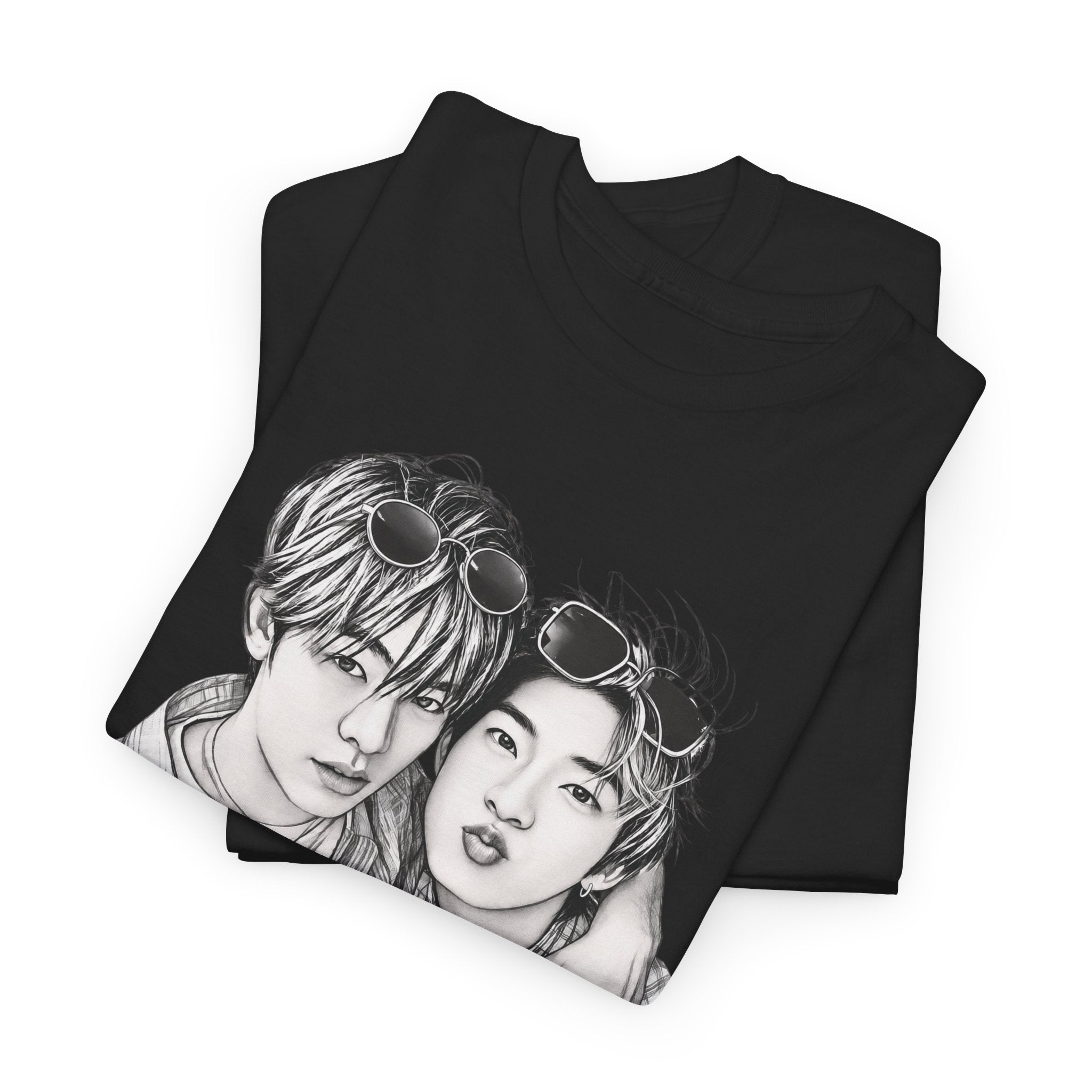 Folded black TeeteePor sketch t-shirt — TeeTee and Por, Duang With You Thai BL fan merch
