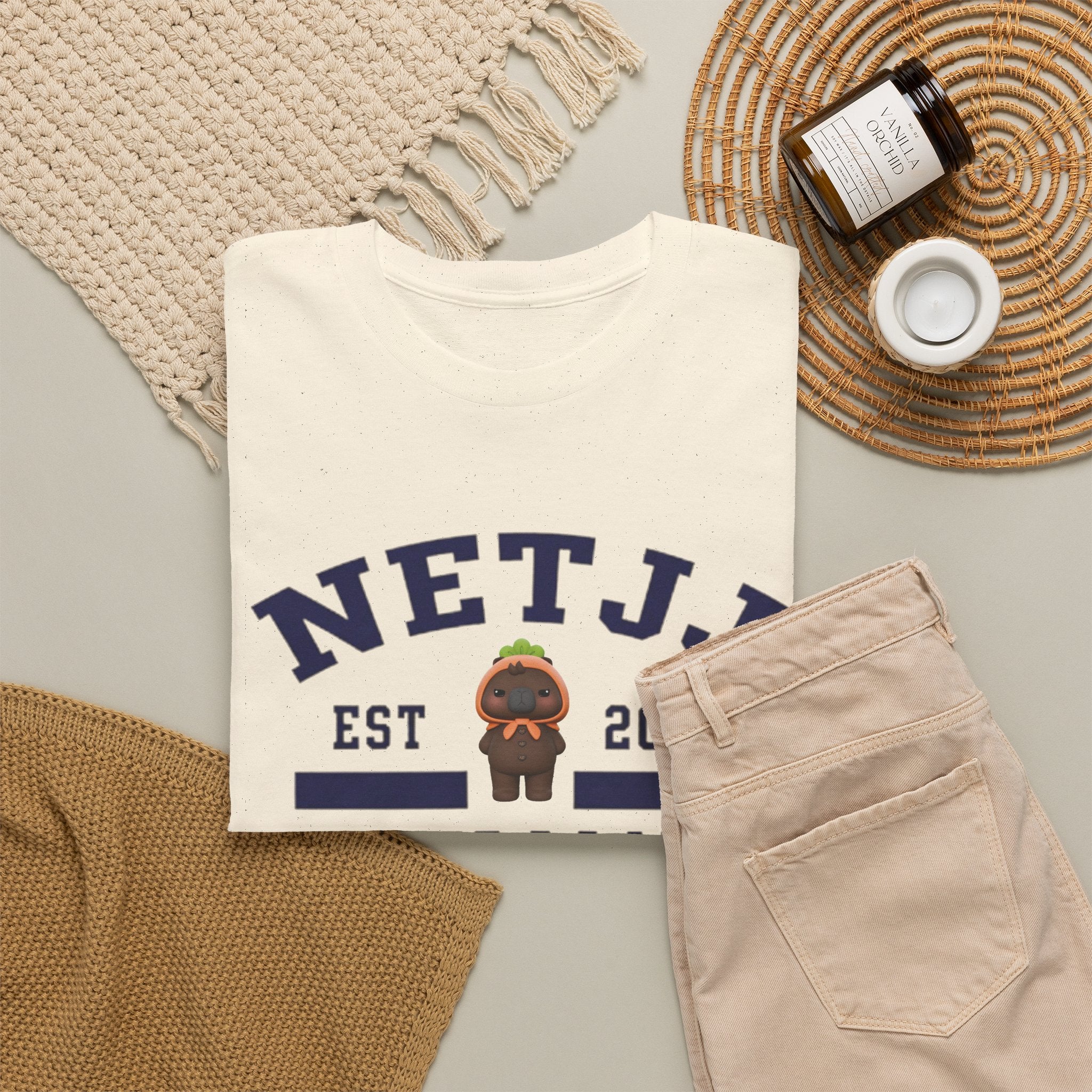 NetJJ Soulmate Program varsity t-shirt with Jookkroo mascot — Thai BL Love Upon a Time fan merch, Domundi ship tee