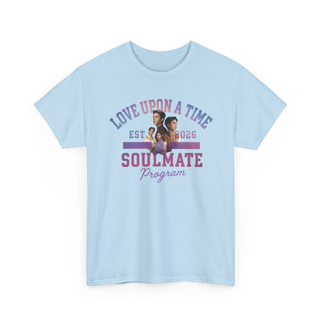 Love Upon a Time Soulmate Program varsity t-shirt in light blue — NetJJ and LatteKim Thai BL fan merch