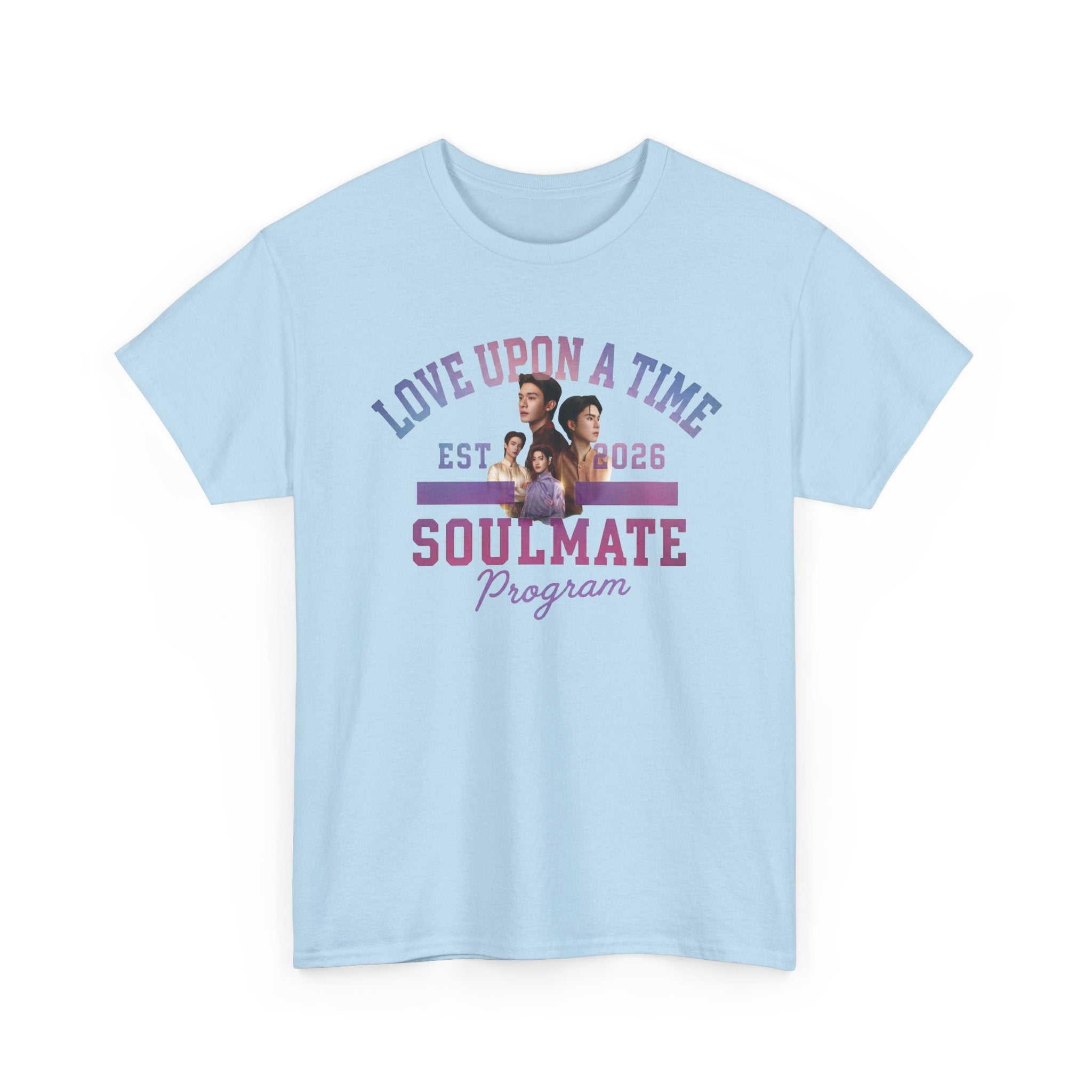 Love Upon a Time Soulmate Program varsity t-shirt in light blue — NetJJ and LatteKim Thai BL fan merch