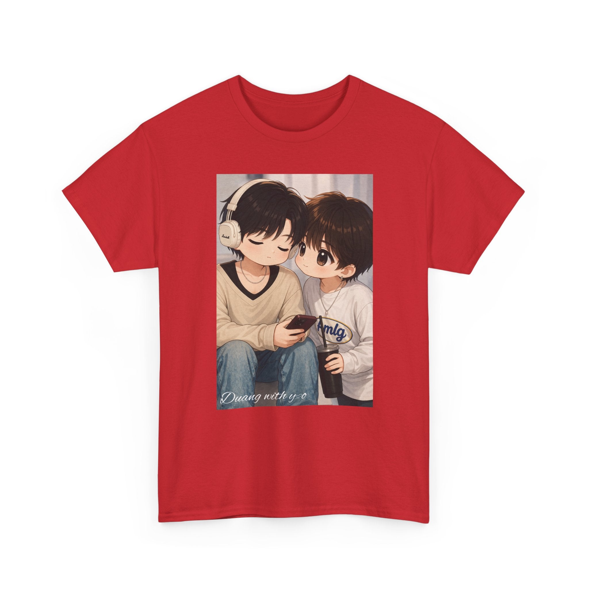 Duang With You chibi couple tee in Red, front print – TeeteePor Thai BL merch