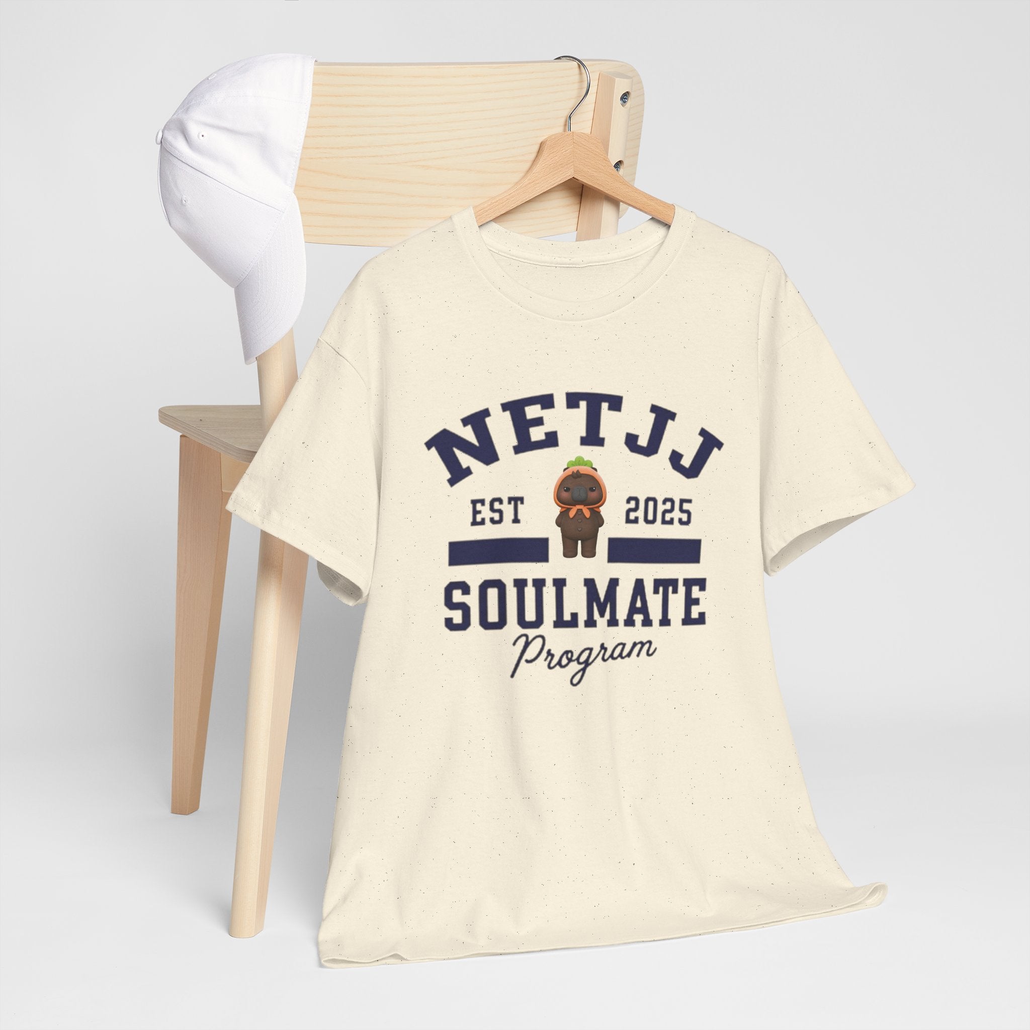 NetJJ Soulmate Program varsity t-shirt with Jookkroo mascot — Thai BL Love Upon a Time fan merch, Domundi ship tee