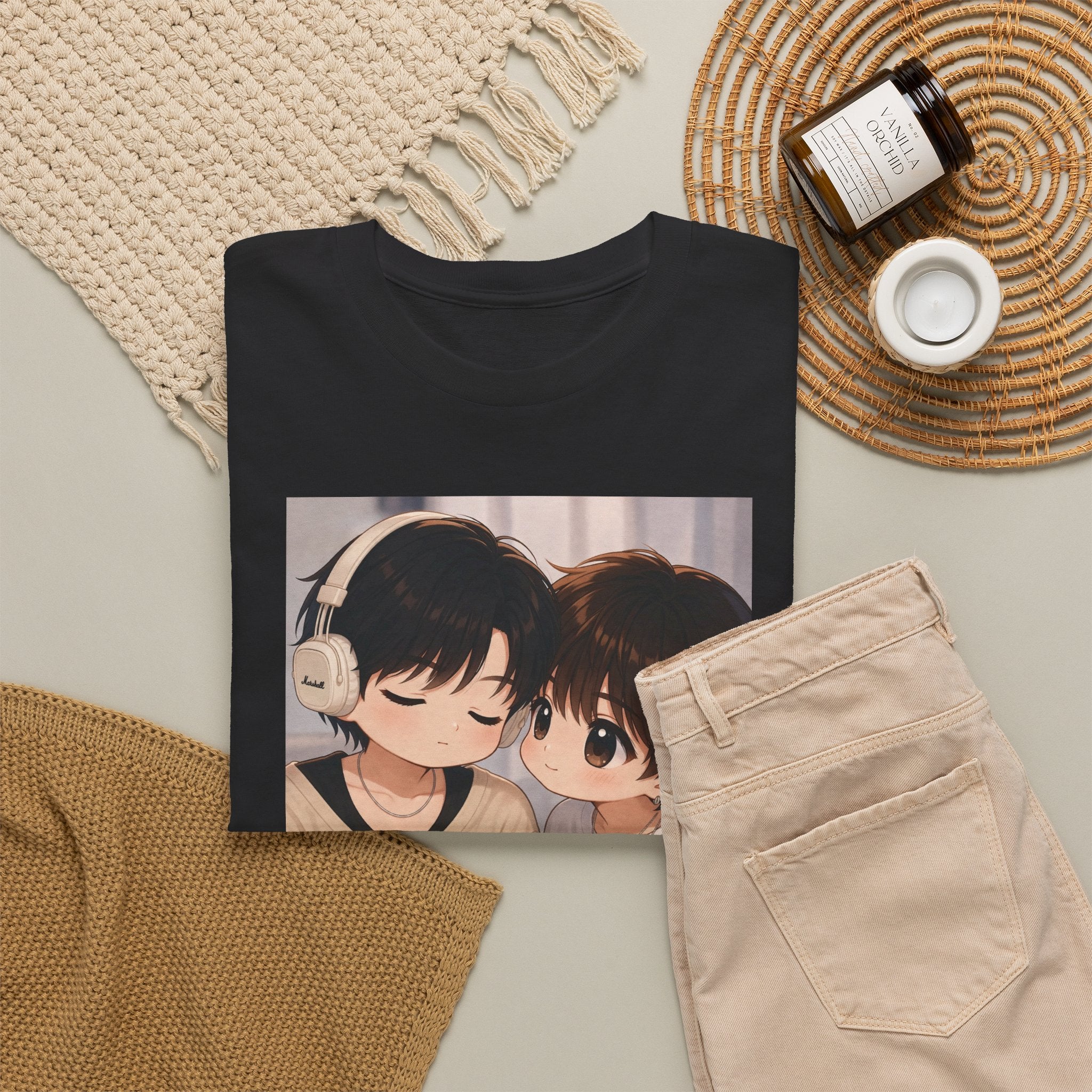 Black Duang With You TeeteePor chibi tee, flat-lay styled with neutral props