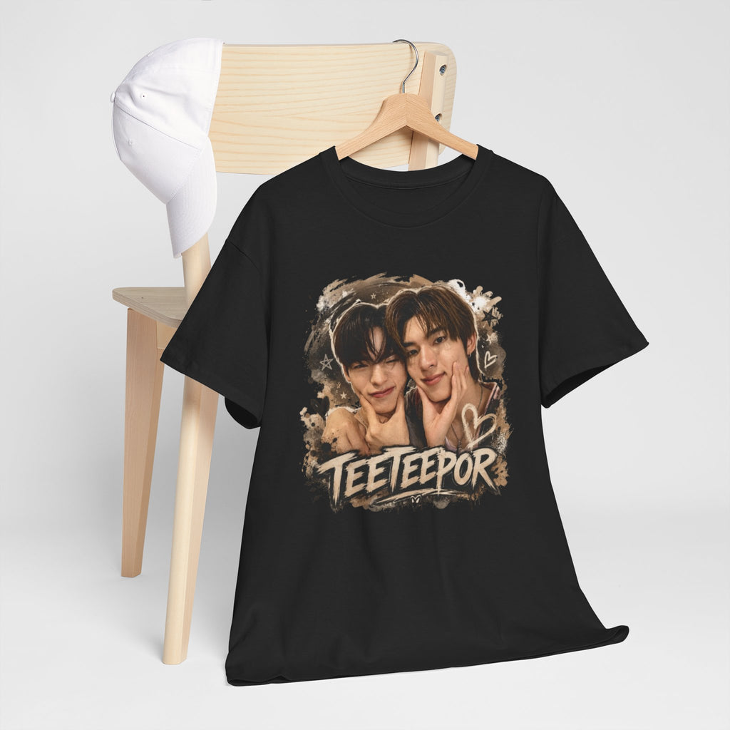 Folded black TeeteePor graffiti t-shirt, front view — TeeTee and Por, Duang With You Thai BL fan merch