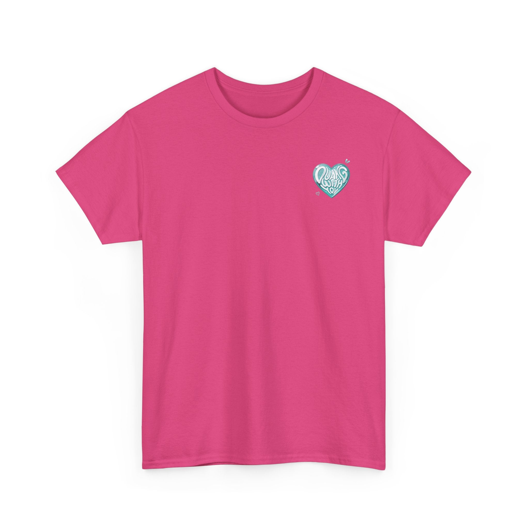 Duang With You t-shirt in heliconia pink — mint heart chest print, TeeteePor Thai BL fan merch