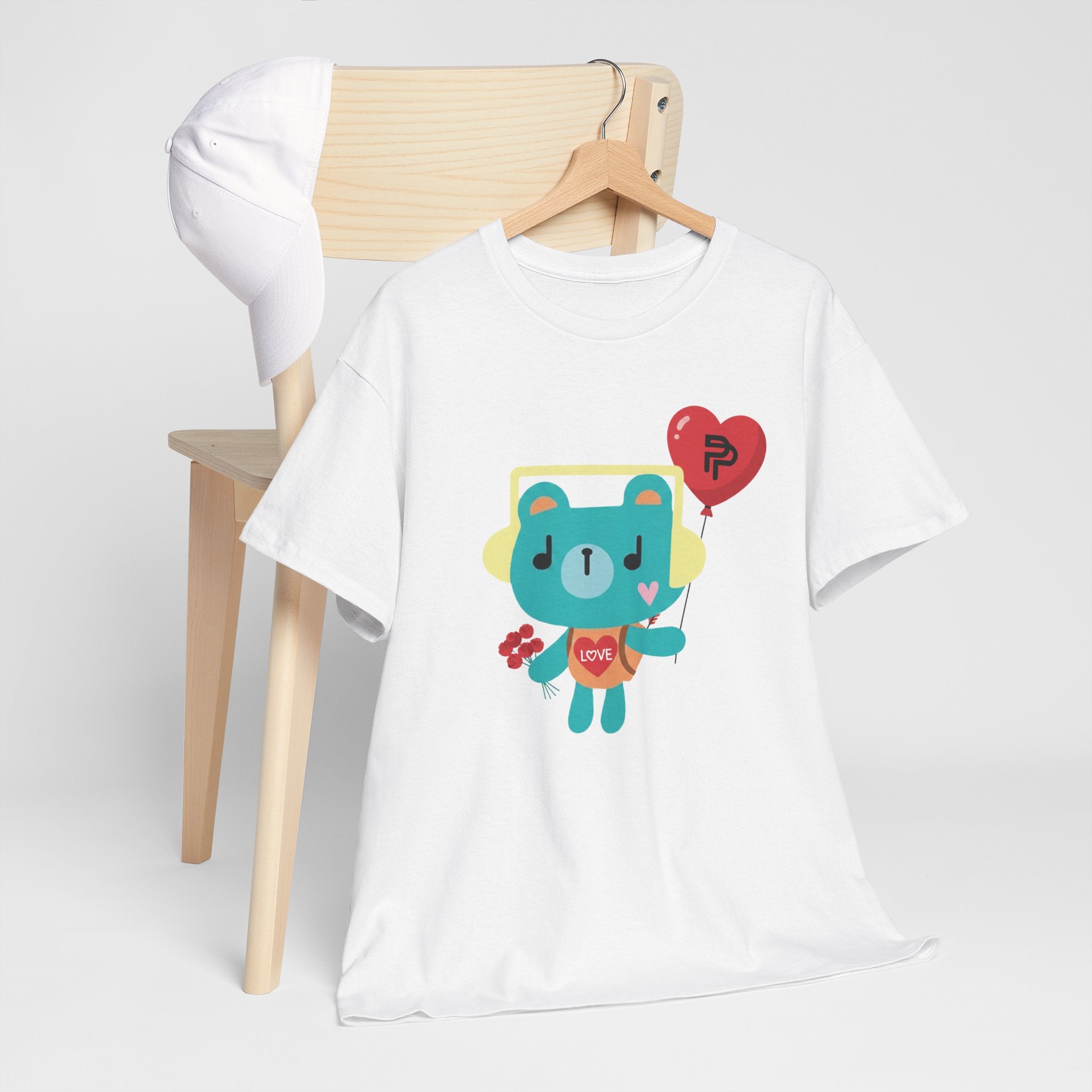 PondPhuwin 'Permpoon' bear mascot t-shirt in white — Thai BL fan merch