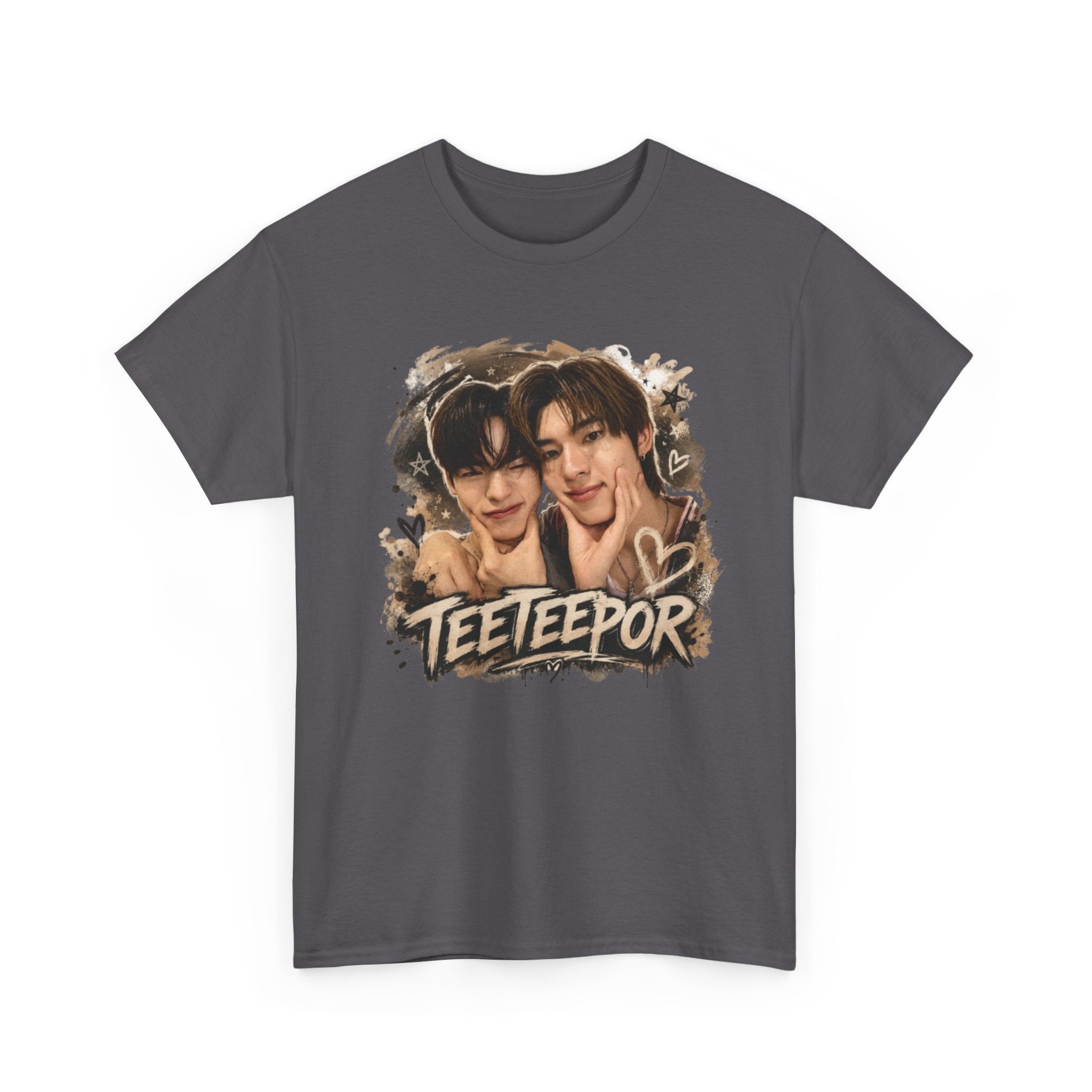 TeeteePor graffiti t-shirt in charcoal — TeeTee and Por watercolour design, Duang With You Thai BL fan merch
