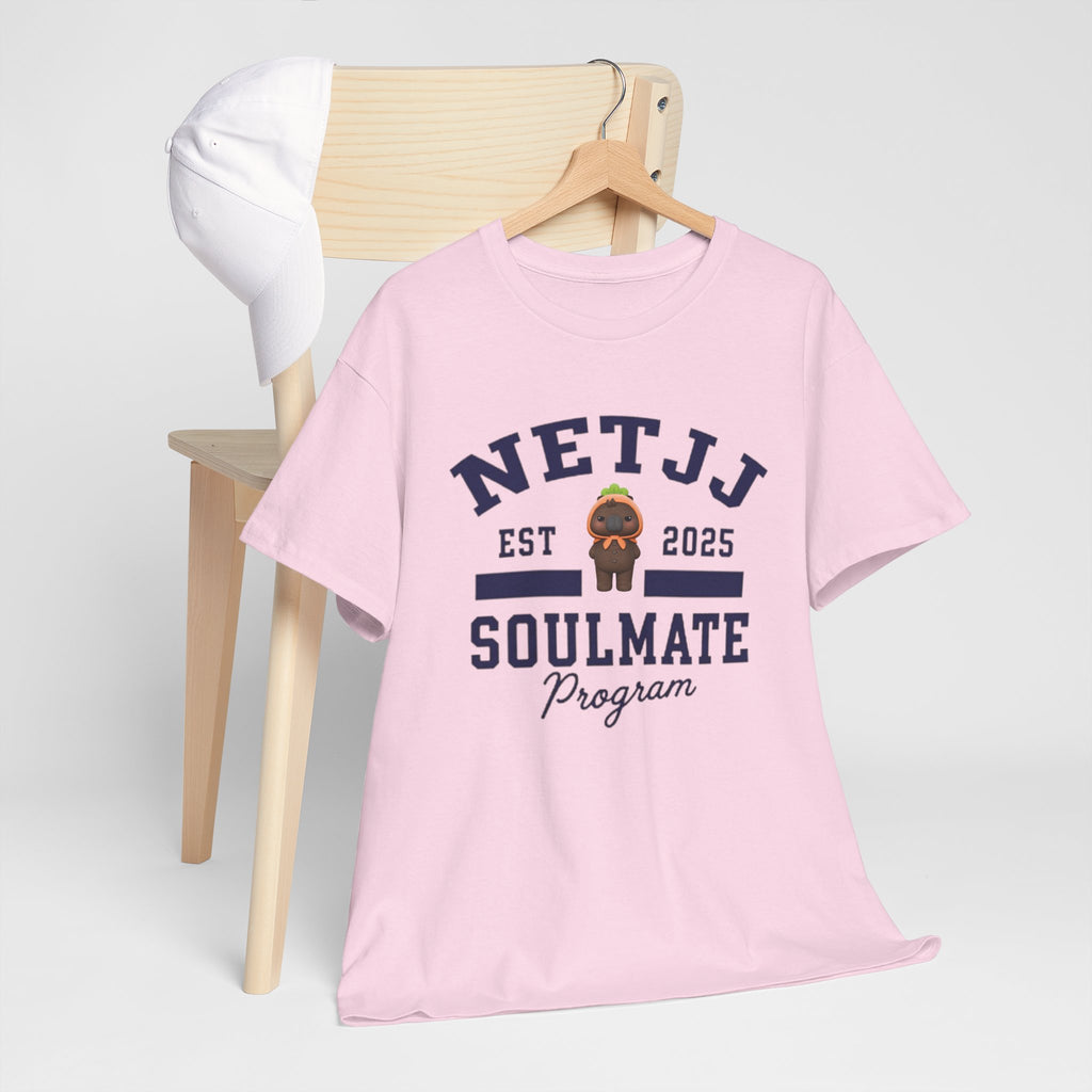 NetJJ Soulmate Program varsity t-shirt with Jookkroo mascot — Thai BL Love Upon a Time fan merch, Domundi ship tee