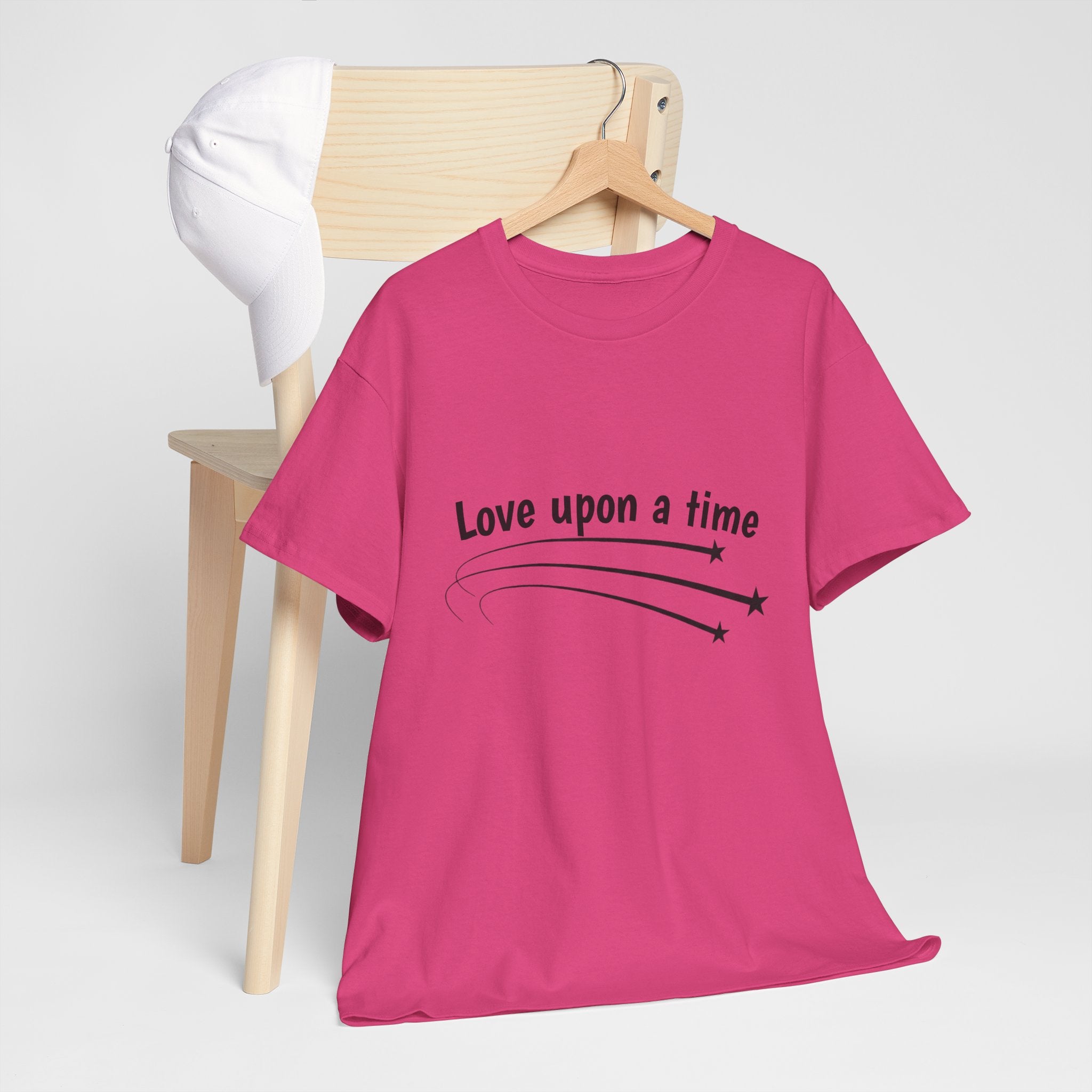 Heliconia pink Love Upon a Time Shooting Stars t-shirt on a hanger — Thai BL series fan merch