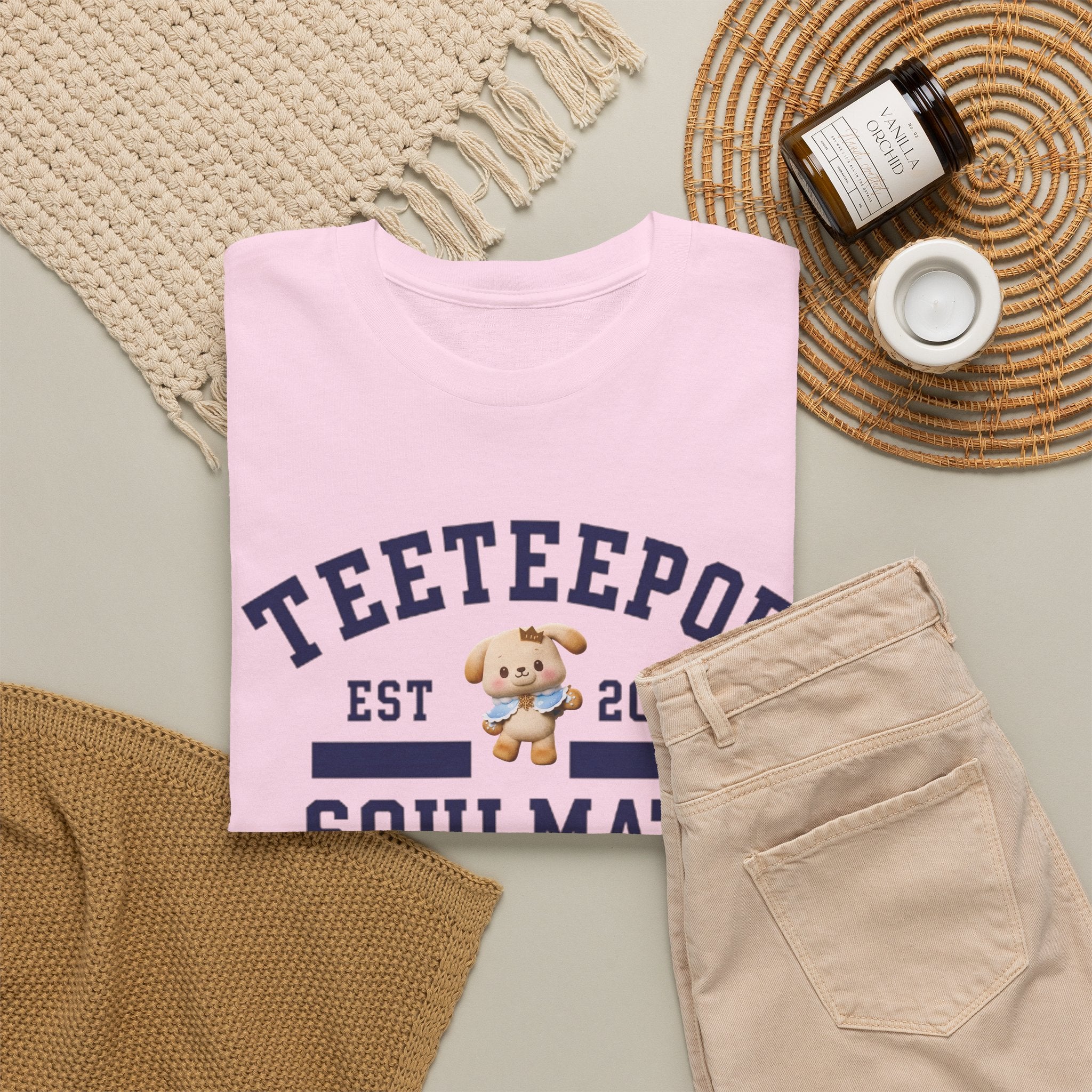TeeteePor Soulmate Program varsity t-shirt with BokBear mascot — Thai BL Duang With You fan merch, Domundi ship tee