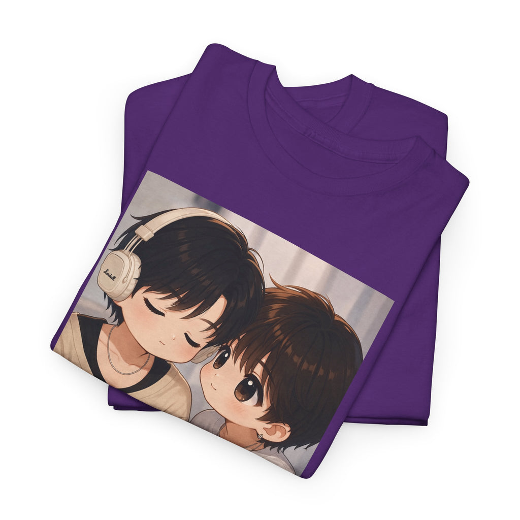 Folded Purple Duang With You TeeteePor chibi couple tees, print detail
