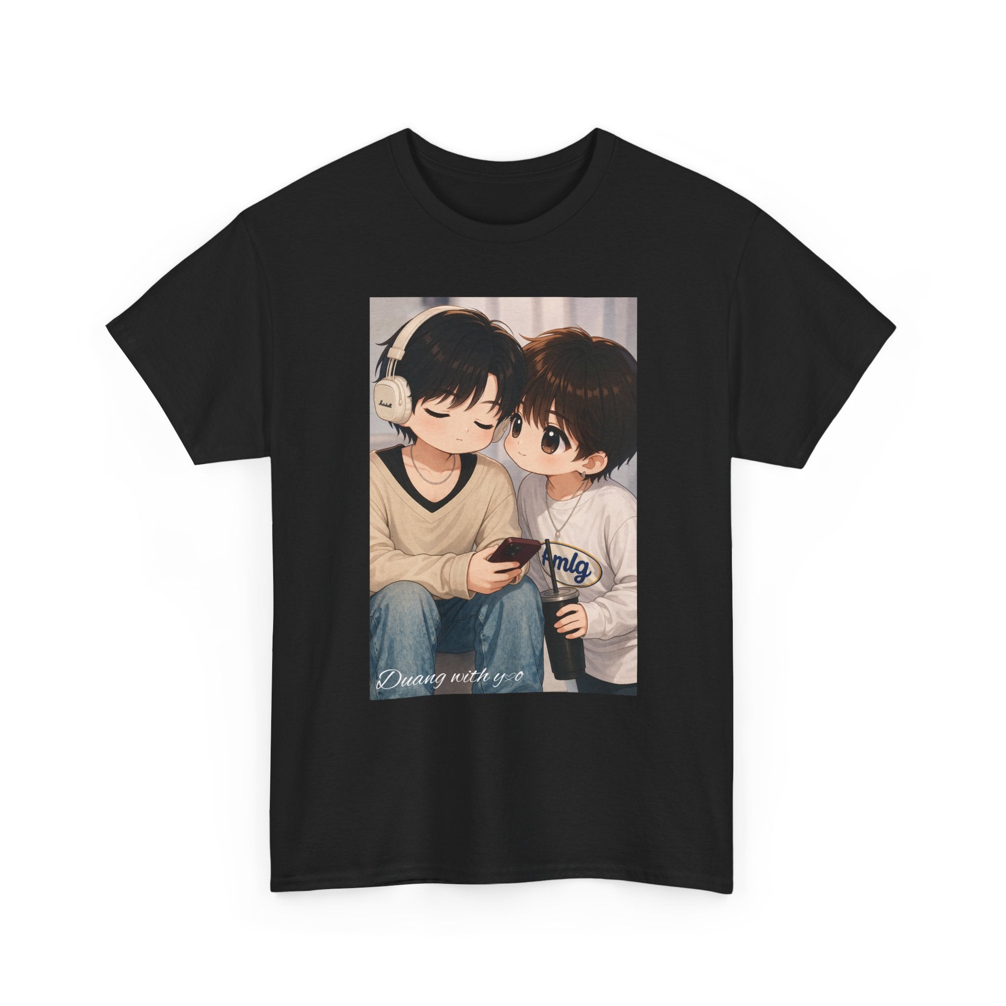 Duang With You chibi couple tee in black, front print – TeeteePor Thai BL merch
