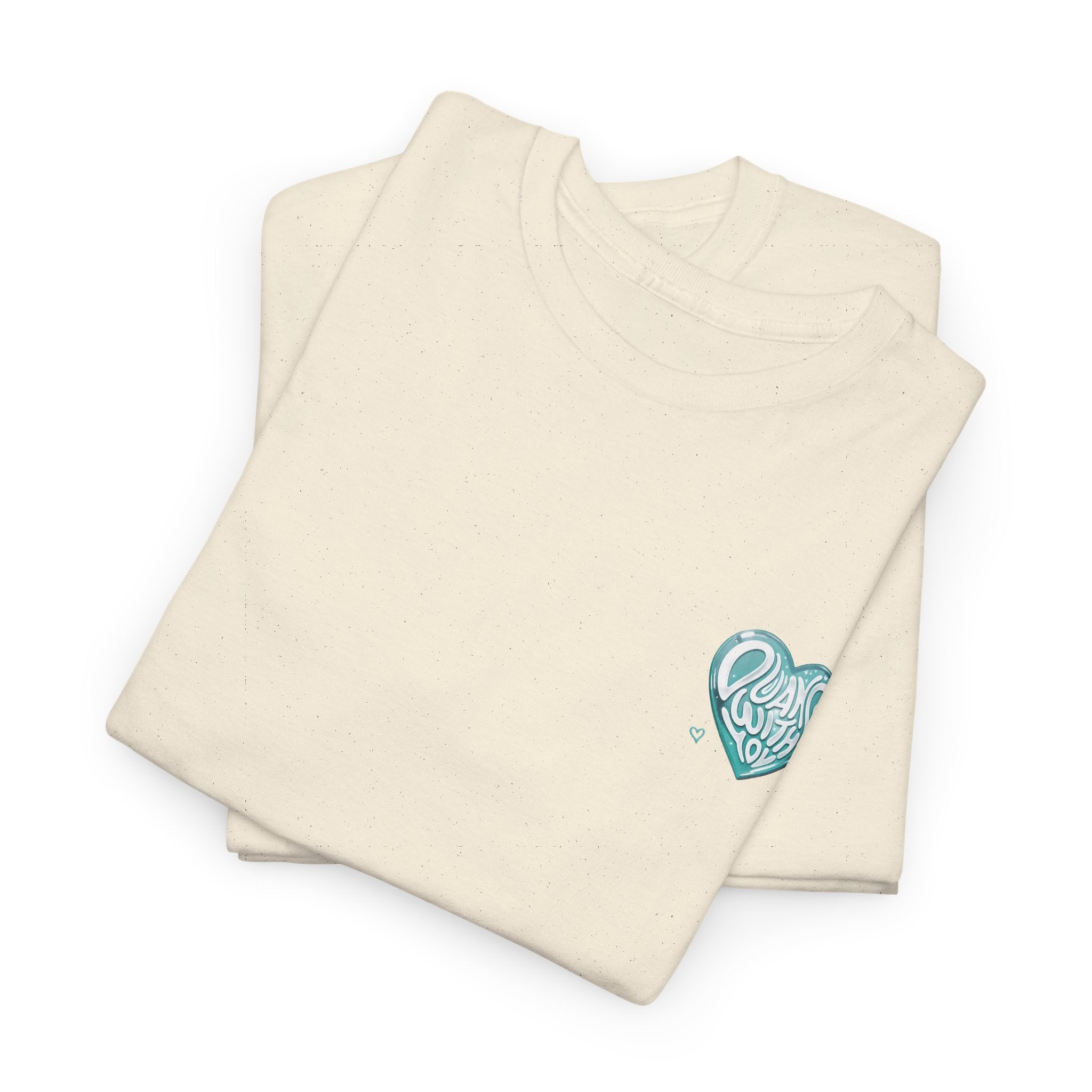 Folded natural Duang With You t-shirt with mint heart chest print — TeeteePor Thai BL fan merch