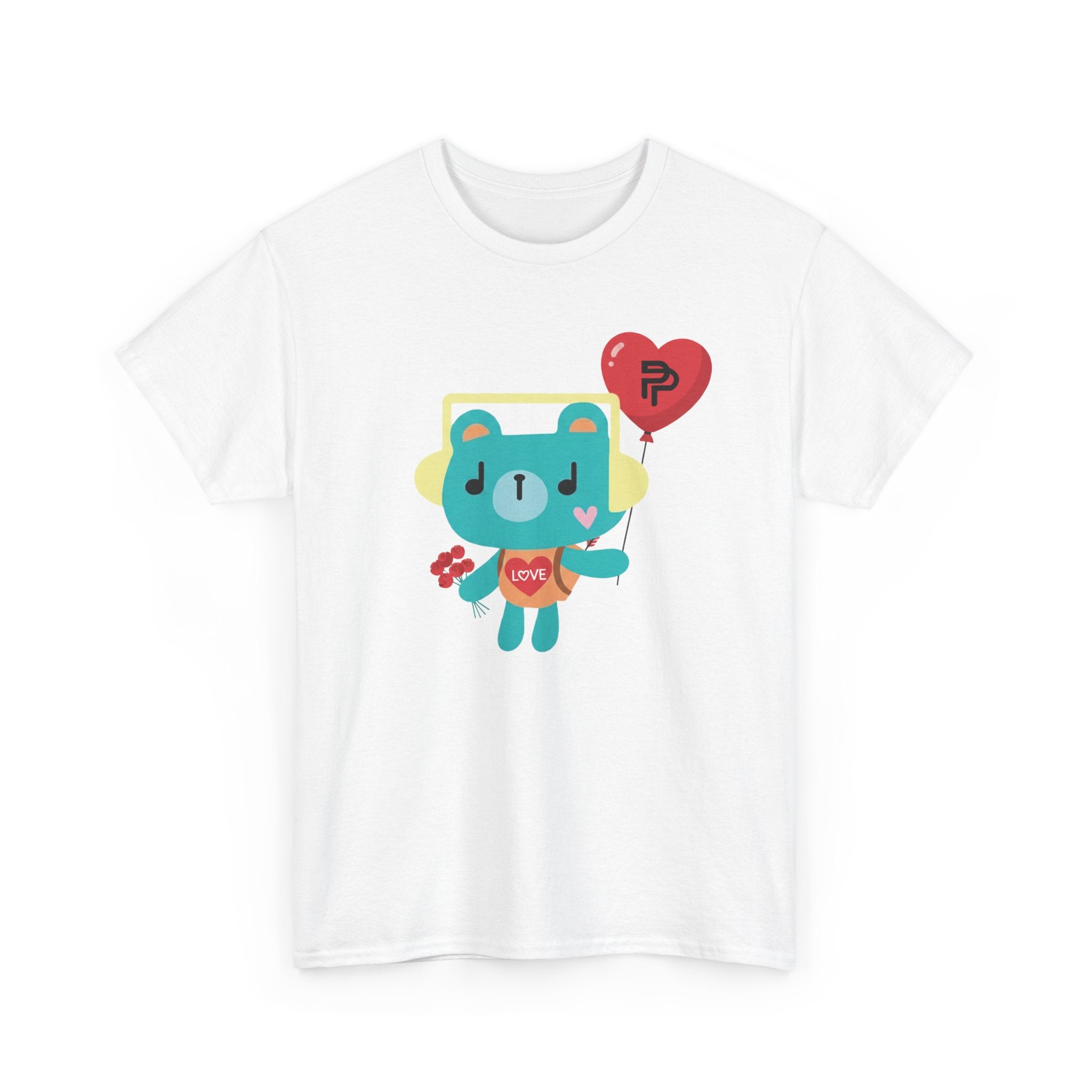 PondPhuwin 'Permpoon' bear mascot print on a white unisex t-shirt (Thai BL fan merch), front view