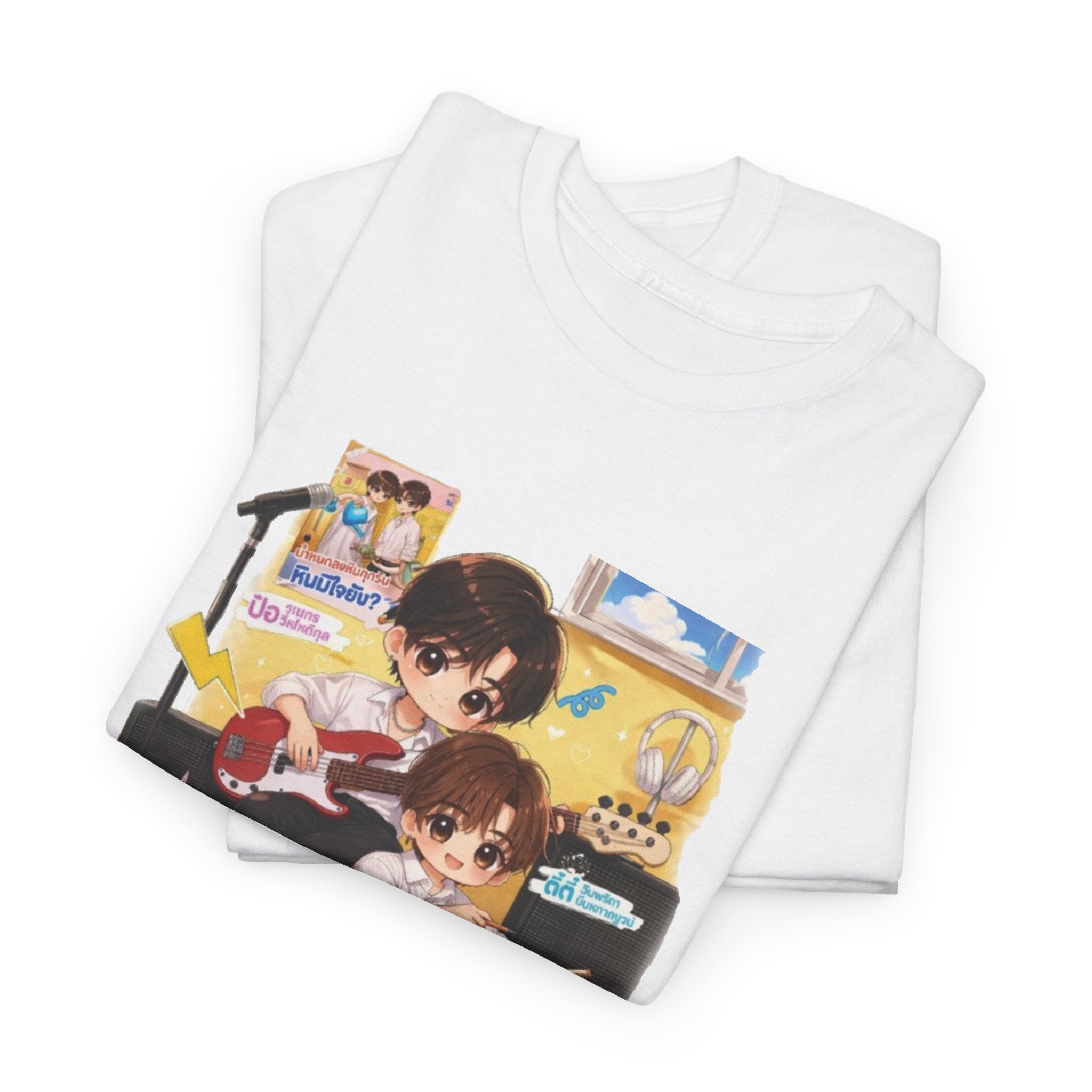 Folded white Duang With You TeeteePor series tees, print detail