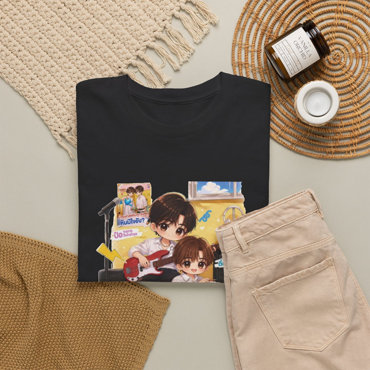 Black Duang With You TeeteePor series tee, flat-lay styled with neutral props