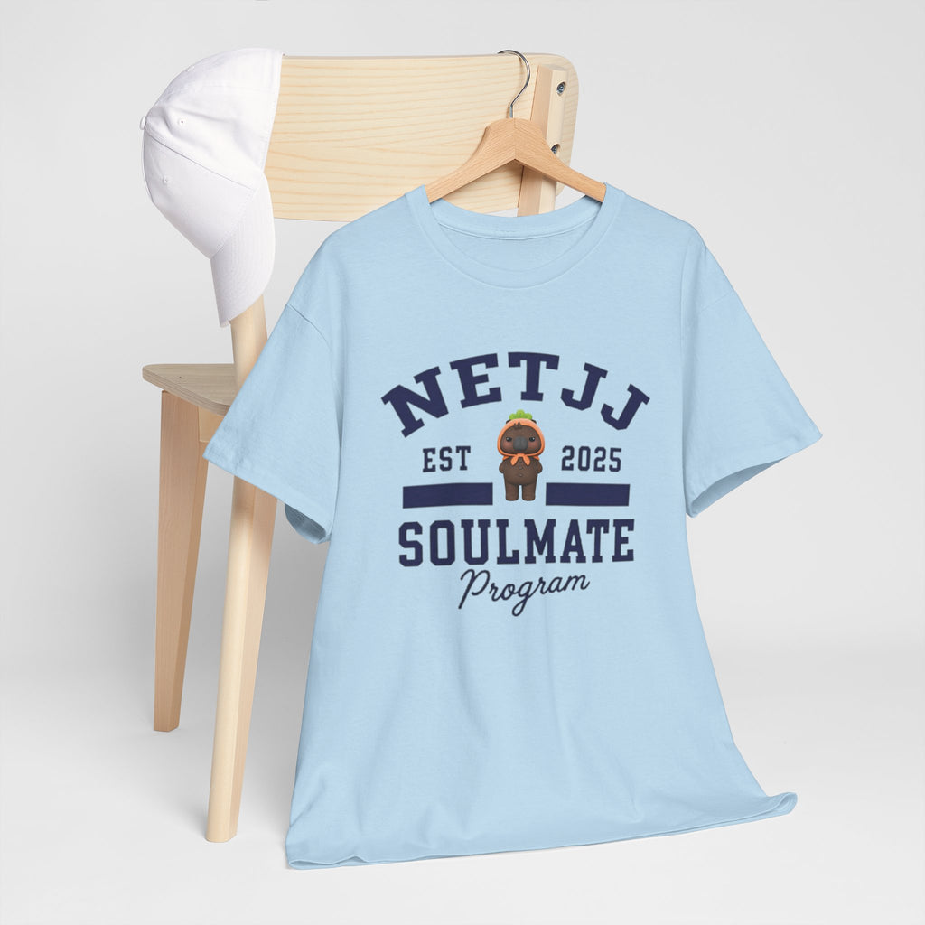 NetJJ Soulmate Program varsity t-shirt with Jookkroo mascot — Thai BL Love Upon a Time fan merch, Domundi ship tee