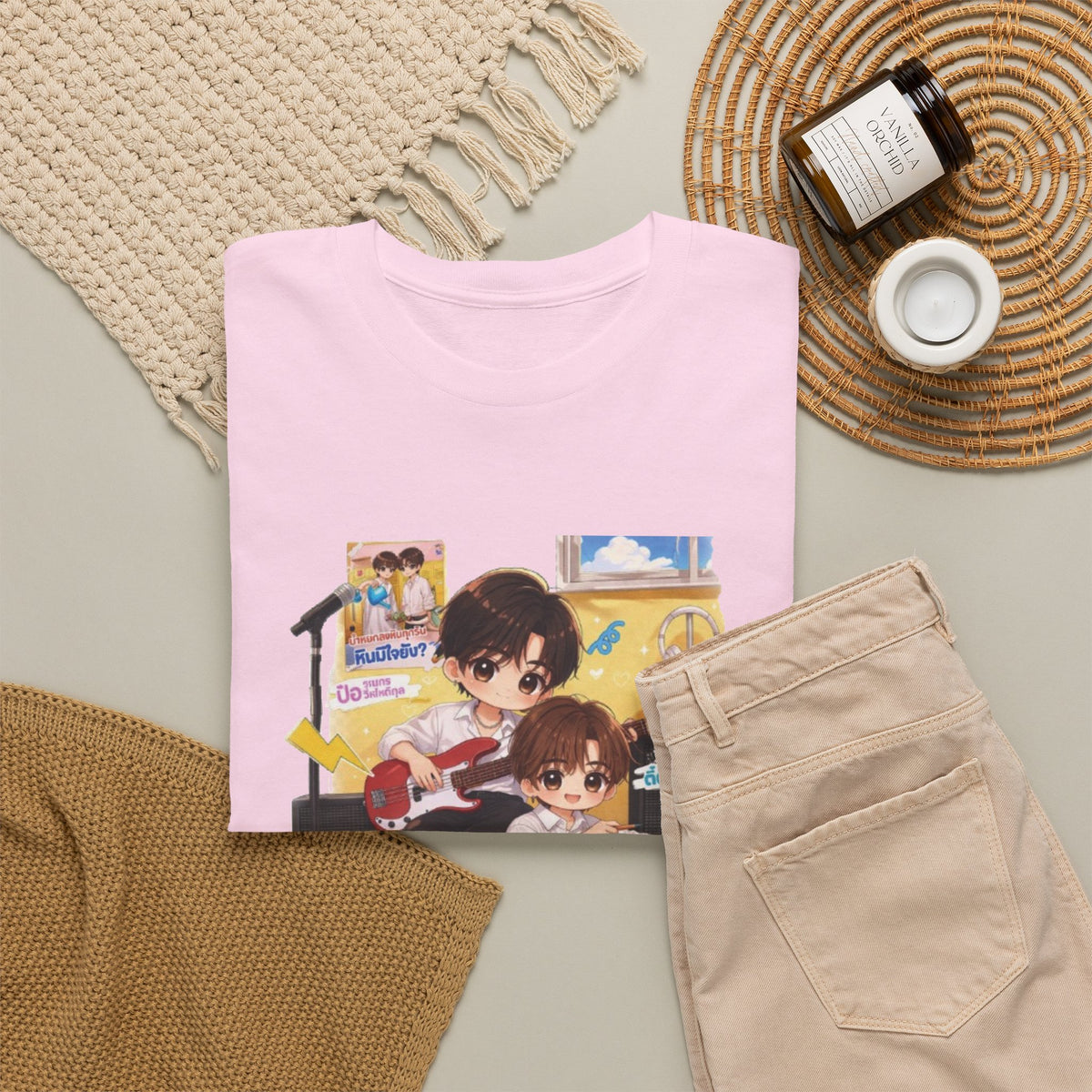 Light Pink Duang With You TeeteePor series tee, flat-lay styled with neutral props
