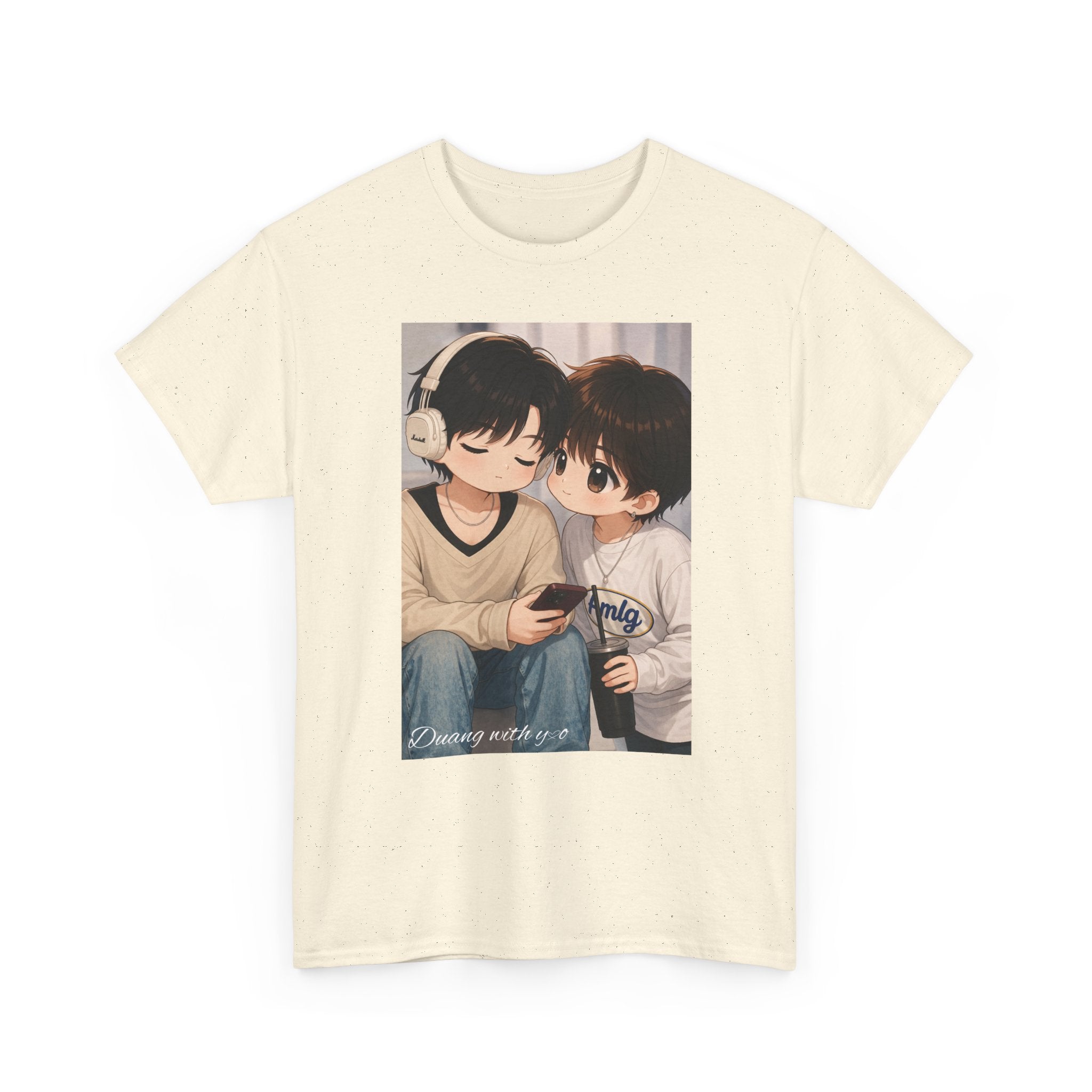 Duang With You chibi couple tee in Natural, front print – TeeteePor Thai BL merch