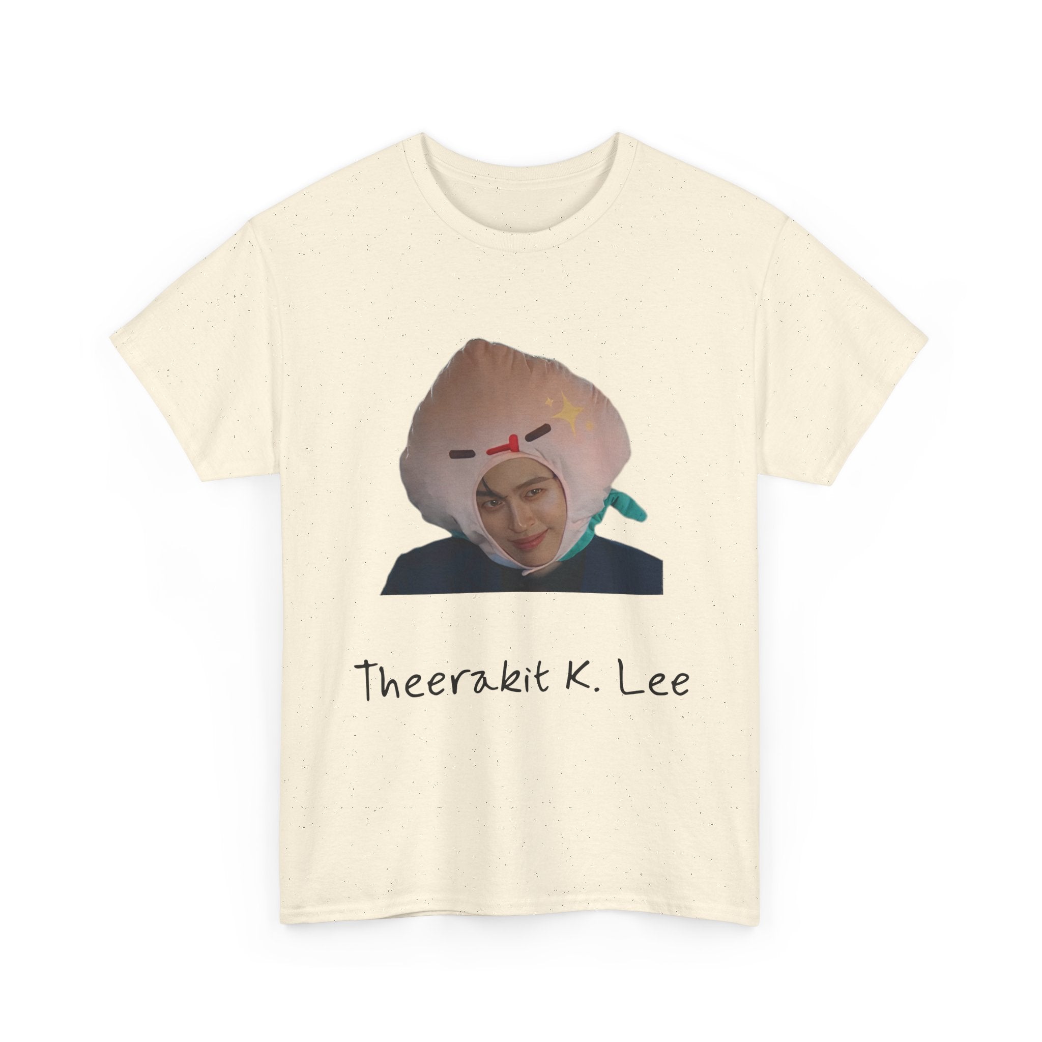 Pond as Thee 'Theerakit K. Lee' print on a cream unisex t-shirt (Me and Thee, PondPhuwin), front view