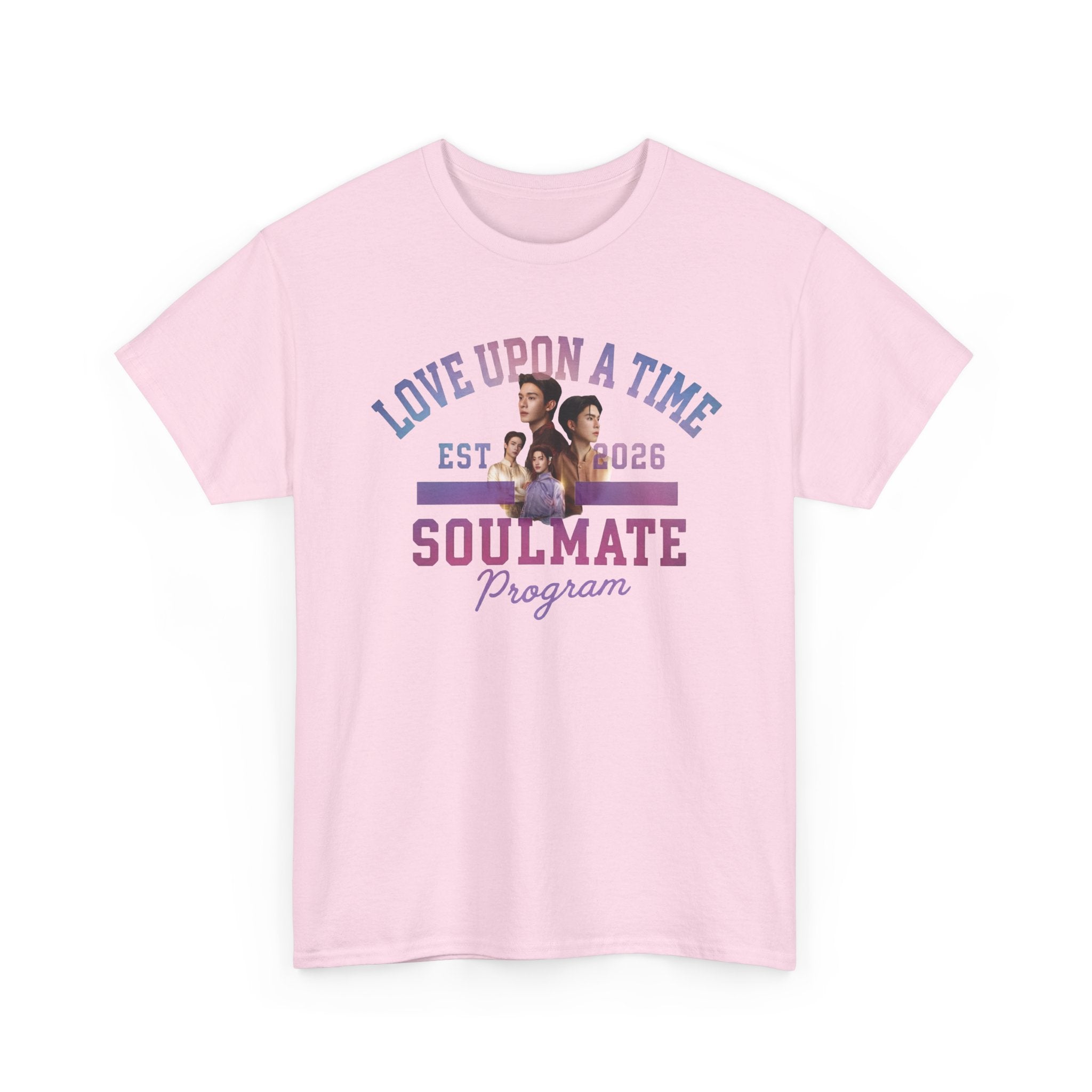 Love Upon a Time Soulmate Program varsity t-shirt in light pink — NetJJ and LatteKim Thai BL fan merch