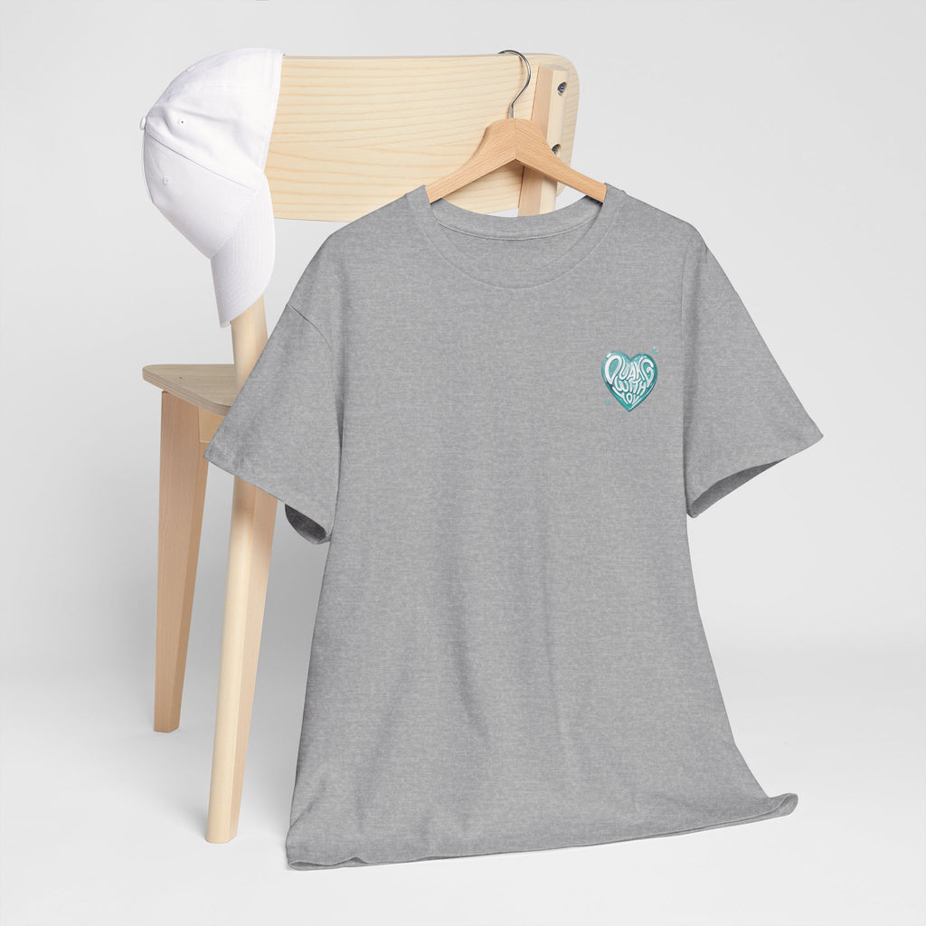 Sport grey Duang With You t-shirt on a hanger — mint heart chest print, TeeteePor Thai BL fan merch