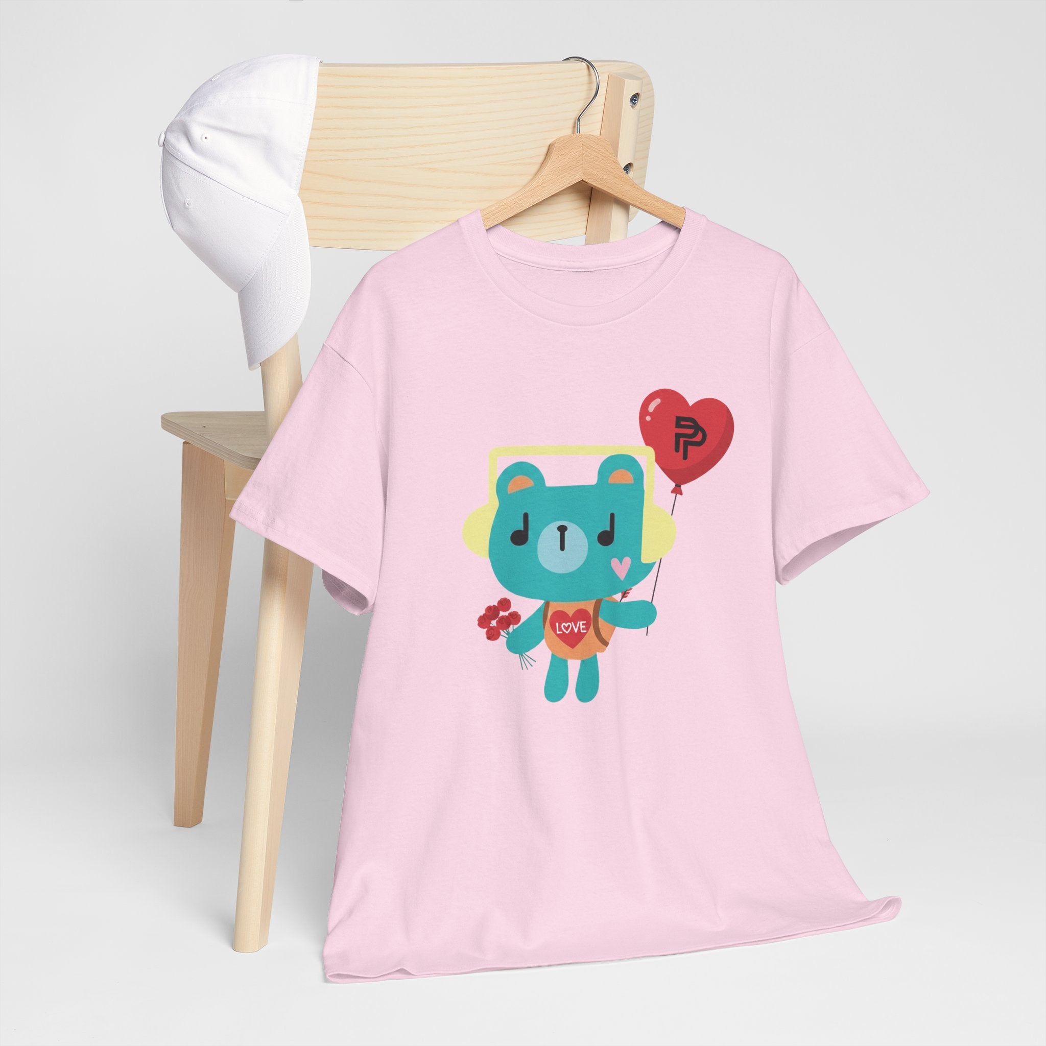 PondPhuwin 'Permpoon' bear mascot t-shirt in light pink — Thai BL fan merch