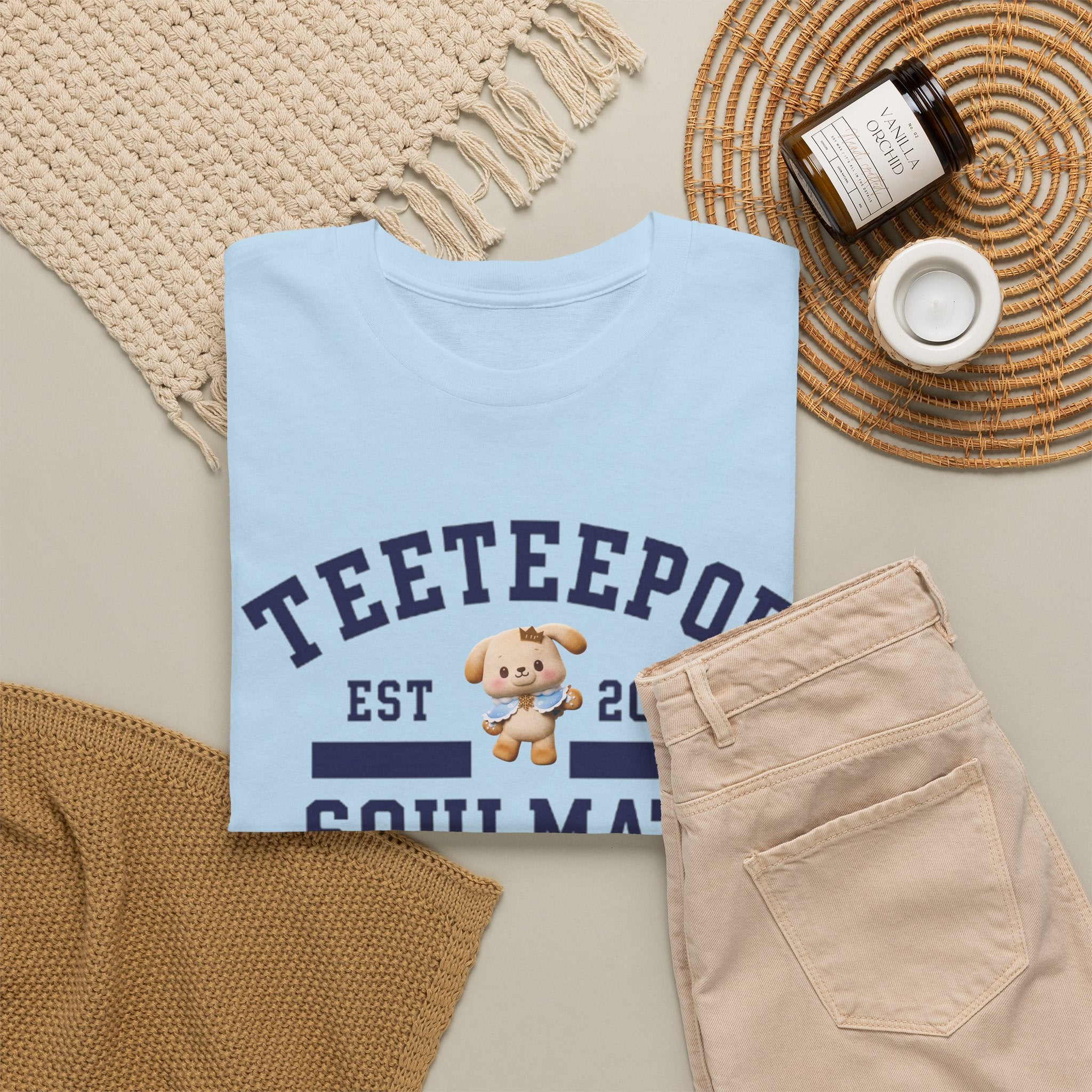 TeeteePor Soulmate Program varsity t-shirt with BokBear mascot — Thai BL Duang With You fan merch, Domundi ship tee