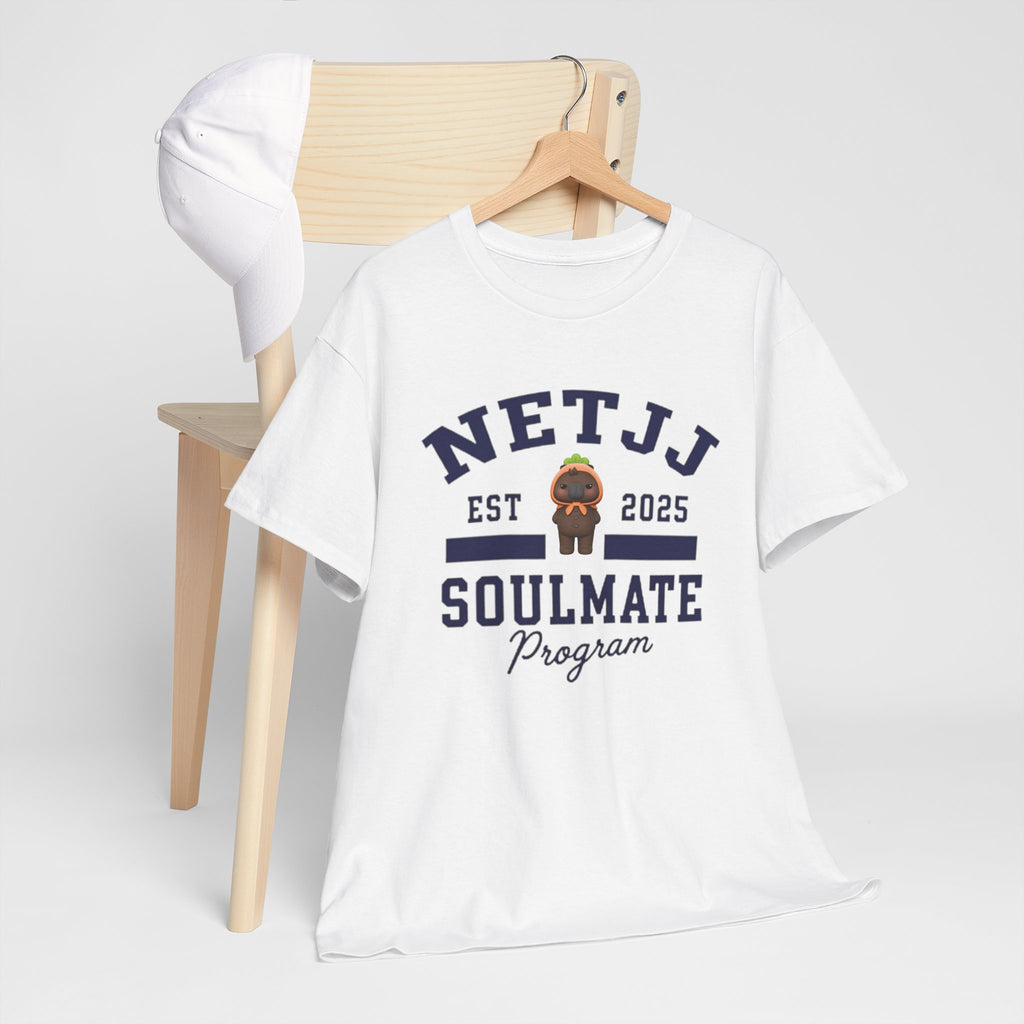 NetJJ Soulmate Program varsity t-shirt with Jookkroo mascot — Thai BL Love Upon a Time fan merch, Domundi ship tee