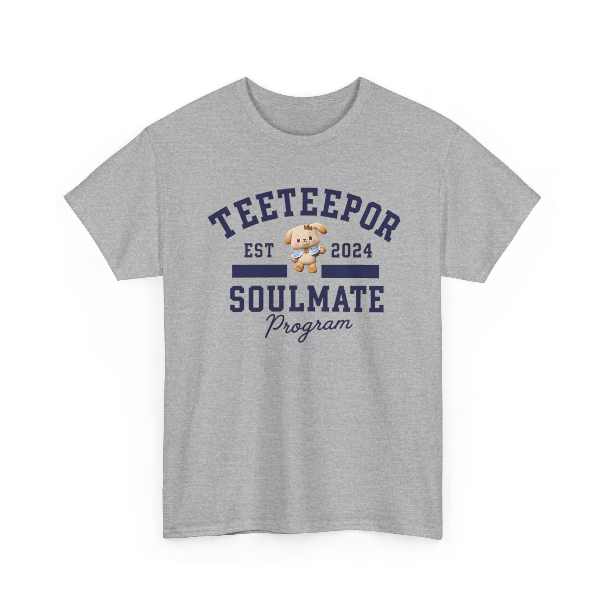 TeeteePor Soulmate Program varsity t-shirt in sport grey, with BokBear mascot — Thai BL Duang With You fan merch