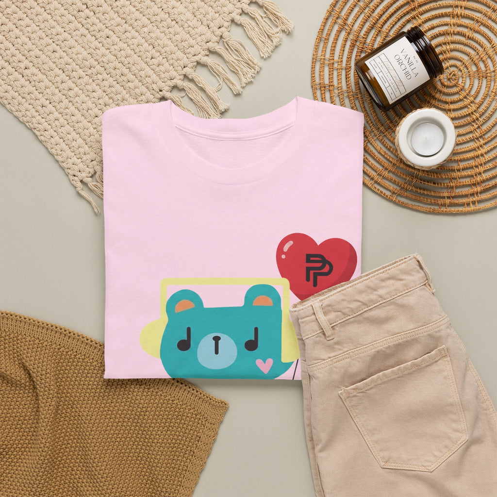 PondPhuwin 'Permpoon' bear mascot t-shirt in light pink — Thai BL fan merch
