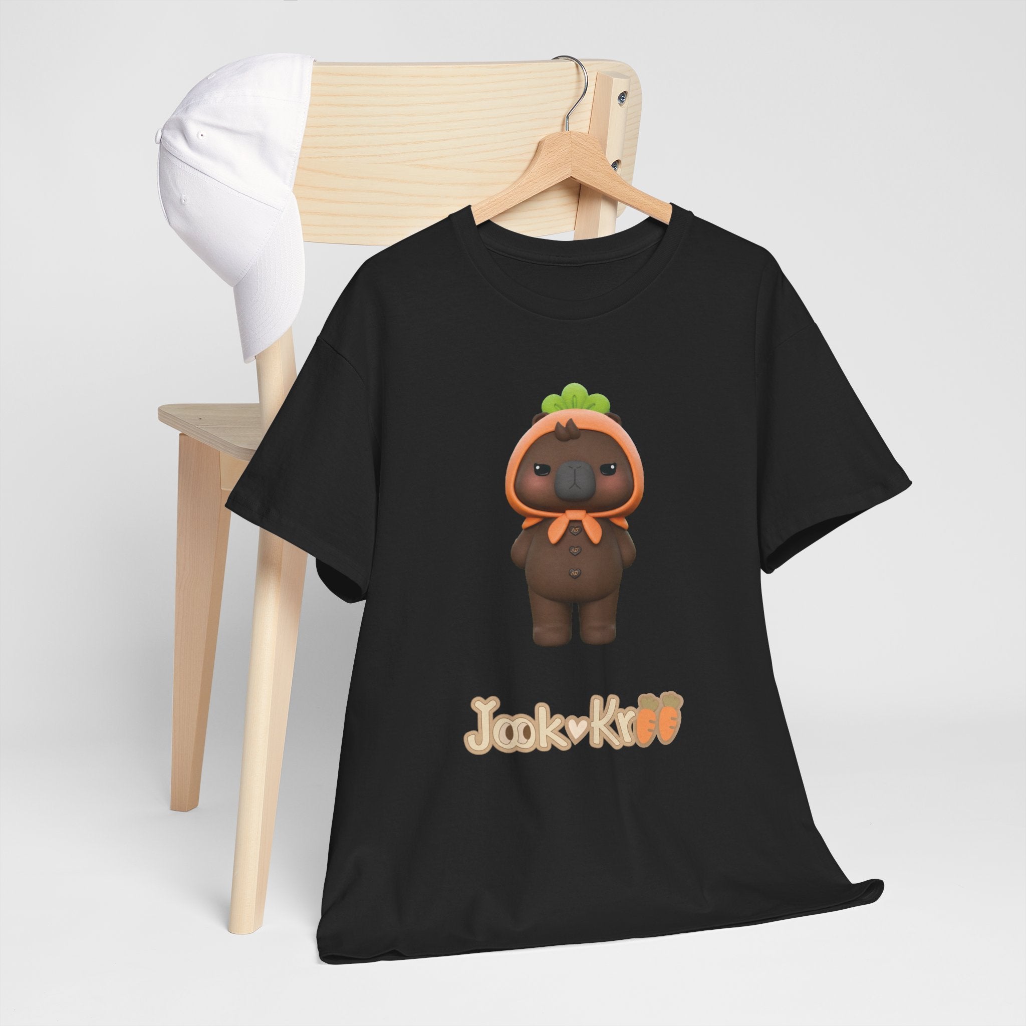 Black NetJJ JookKroo mascot t-shirt on a hanger — Love Upon a Time Thai BL fan merch