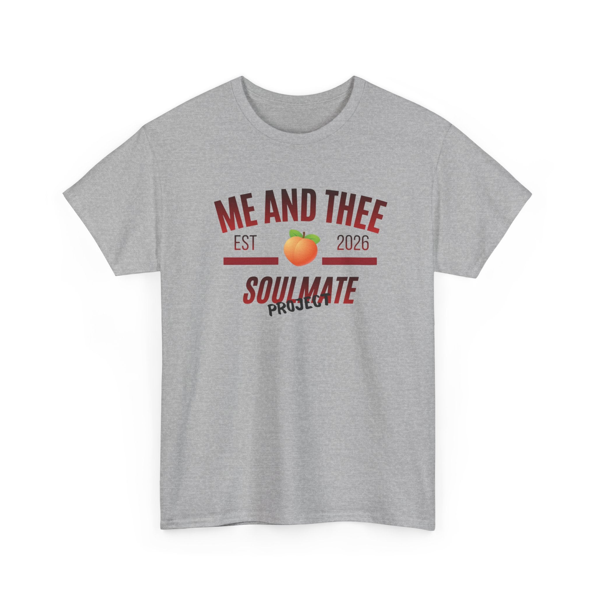 Me and Thee 'Soulmate Project' slogan print on a sport grey unisex t-shirt (PondPhuwin), front view