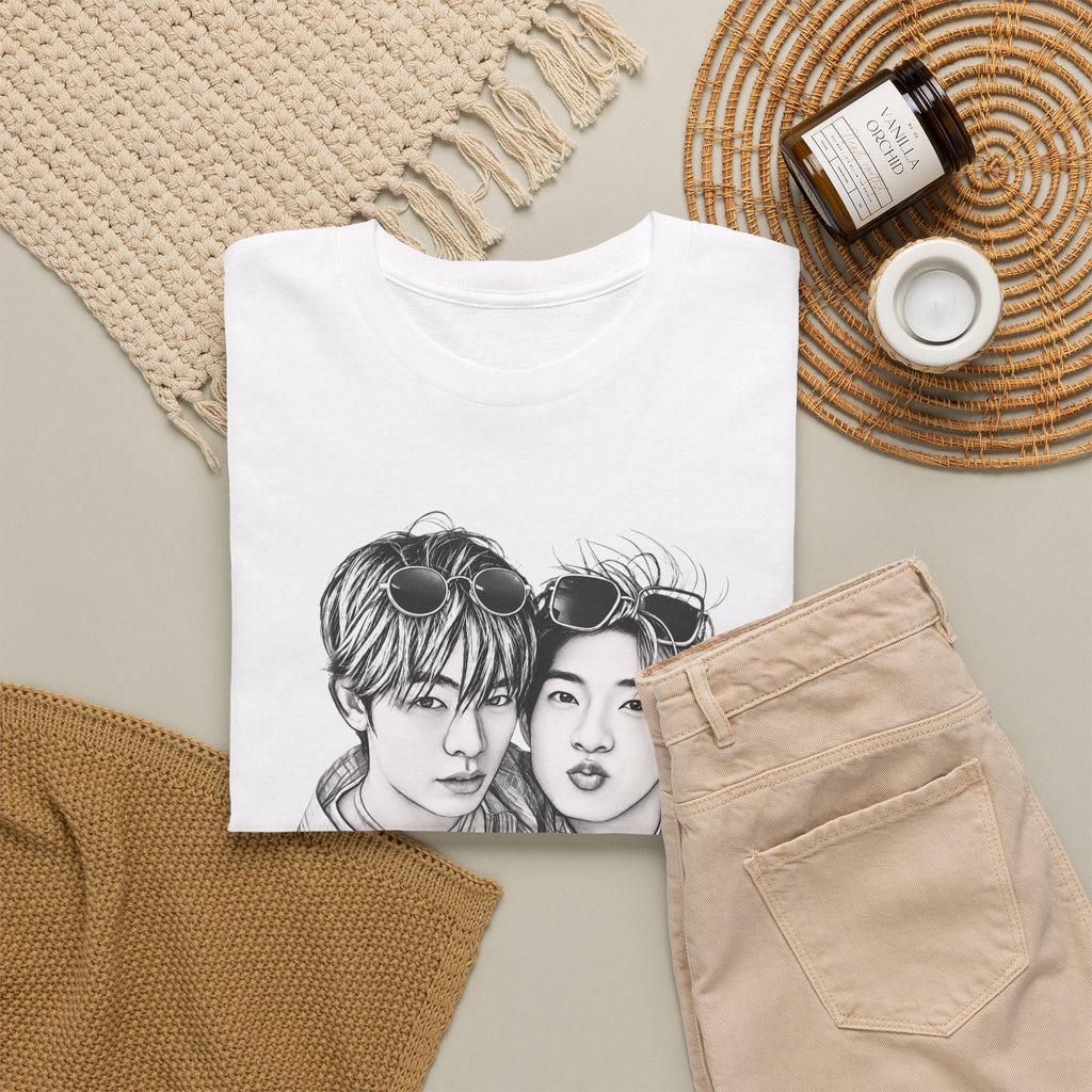 Folded white TeeteePor sketch t-shirt — TeeTee and Por, Duang With You Thai BL fan merch