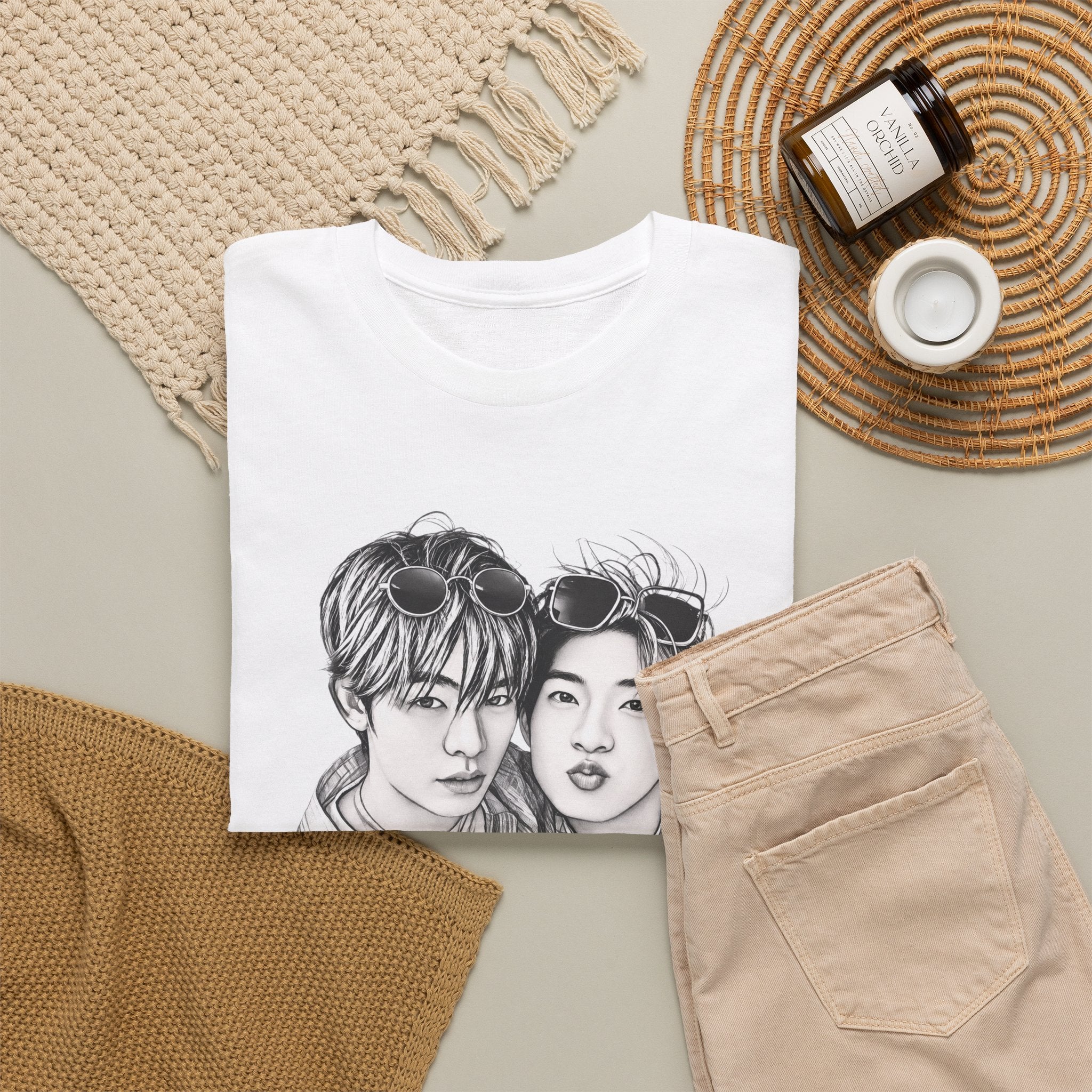 Folded white TeeteePor sketch t-shirt — TeeTee and Por, Duang With You Thai BL fan merch