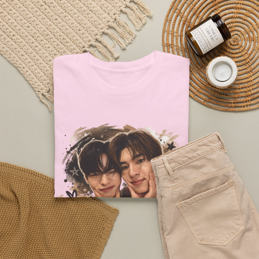 Folded light pink TeeteePor graffiti t-shirt — TeeTee and Por, Duang With You Thai BL fan merch