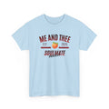 Me and Thee 'Soulmate Project' slogan print on a light blue unisex t-shirt (PondPhuwin), front view