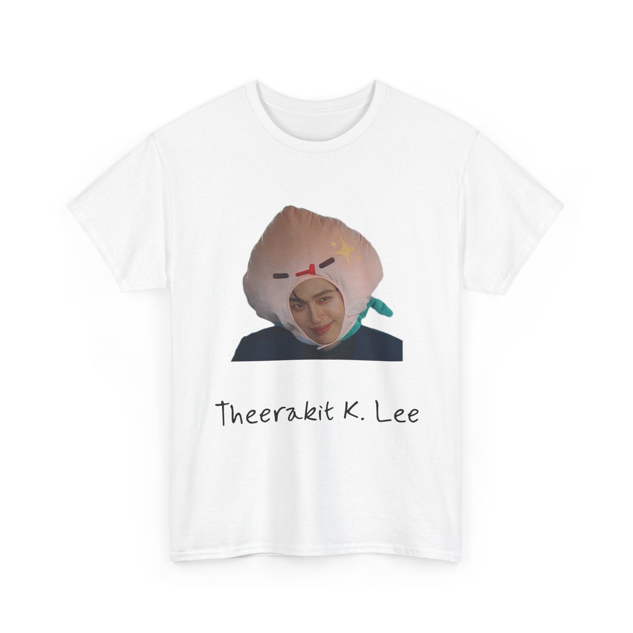 Pond as Thee 'Theerakit K. Lee' print on a white unisex t-shirt (Me and Thee, PondPhuwin), front view