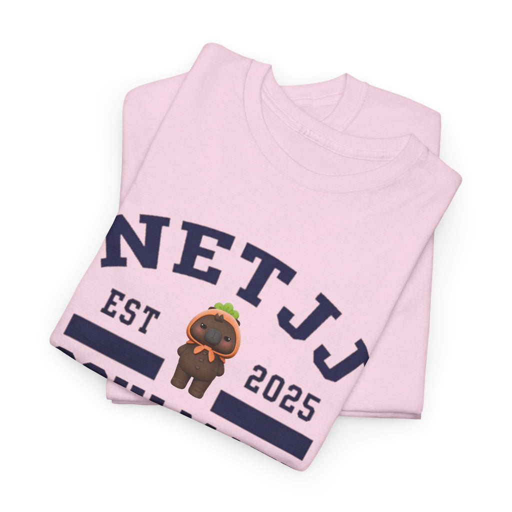NetJJ Soulmate Program varsity t-shirt with Jookkroo mascot — Thai BL Love Upon a Time fan merch, Domundi ship tee