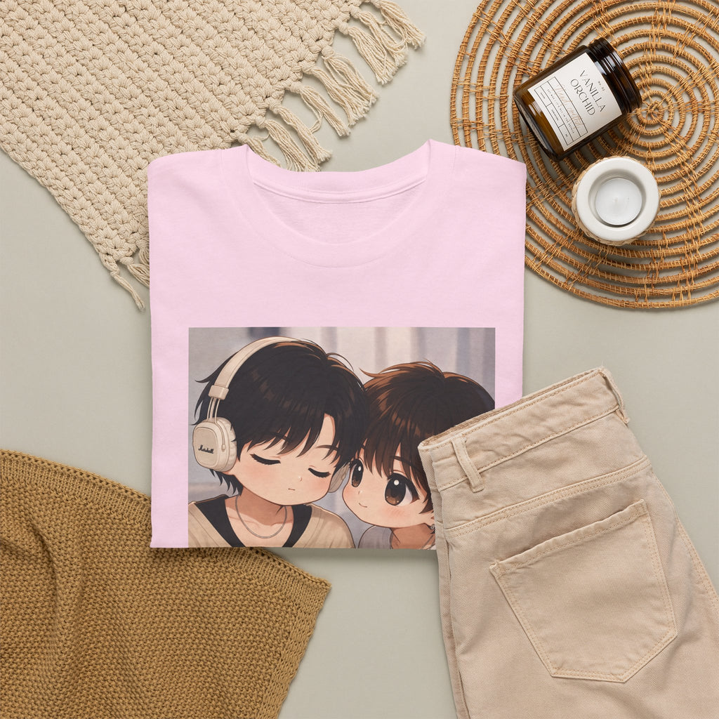 Light Pink Duang With You TeeteePor chibi tee, flat-lay styled with neutral props