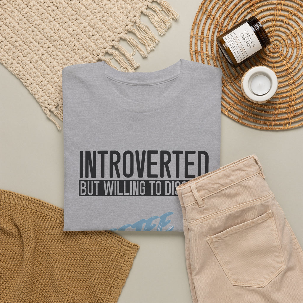 Sport Grey Introverted TeeteePor slogan tee, flat-lay styled with neutral props