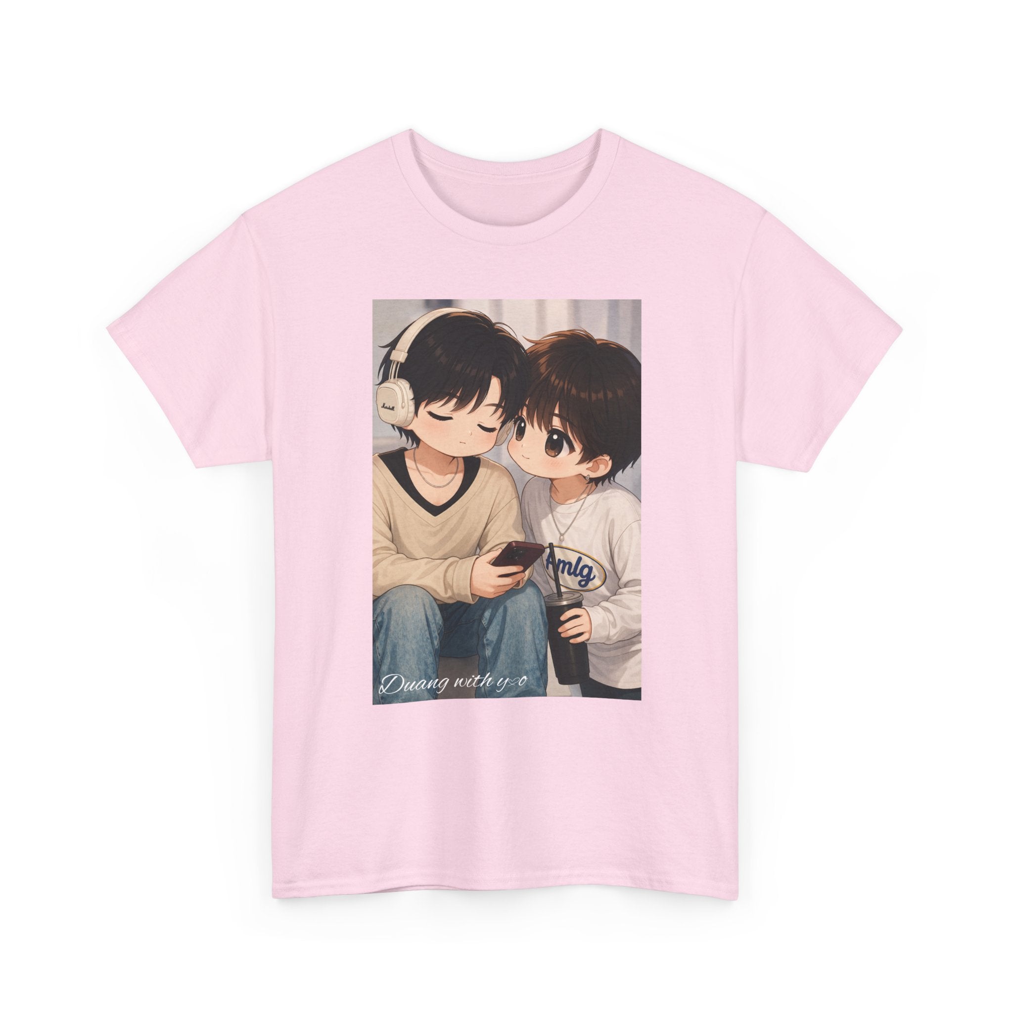 Duang With You chibi couple tee in Light Pink, front print – TeeteePor Thai BL merch