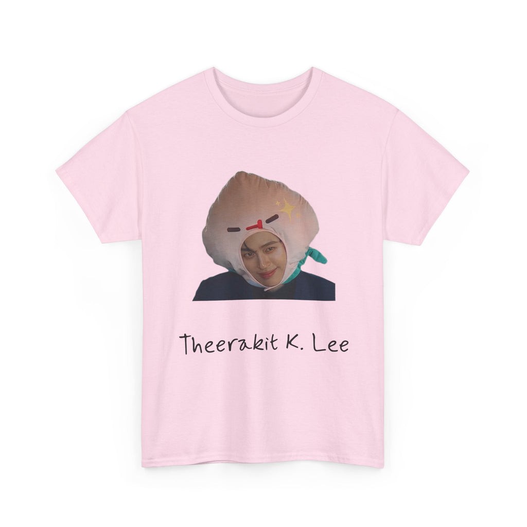 Pond as Thee 'Theerakit K. Lee' print on a light pink unisex t-shirt (Me and Thee, PondPhuwin), front view