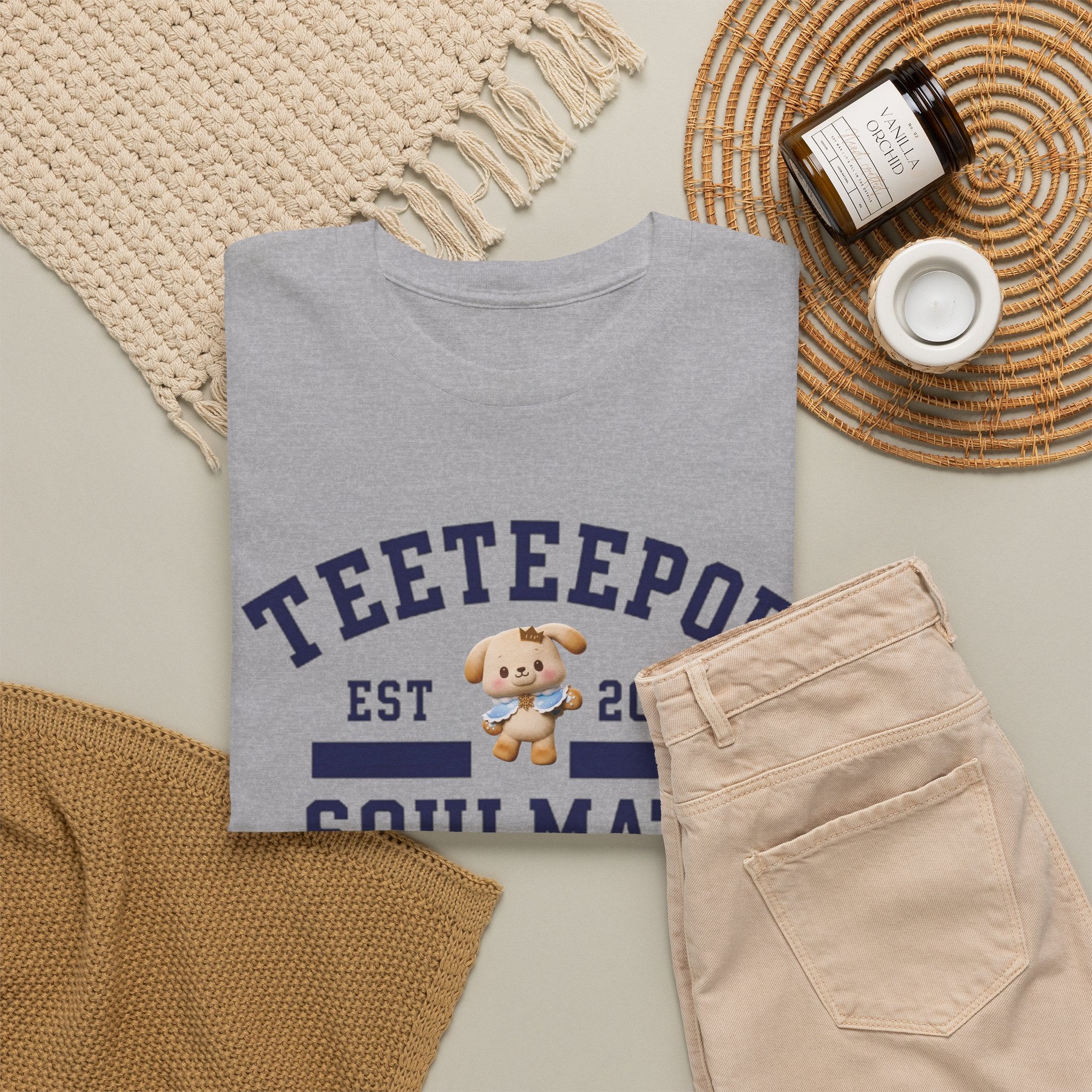 TeeteePor Soulmate Program varsity t-shirt with BokBear mascot — Thai BL Duang With You fan merch, Domundi ship tee